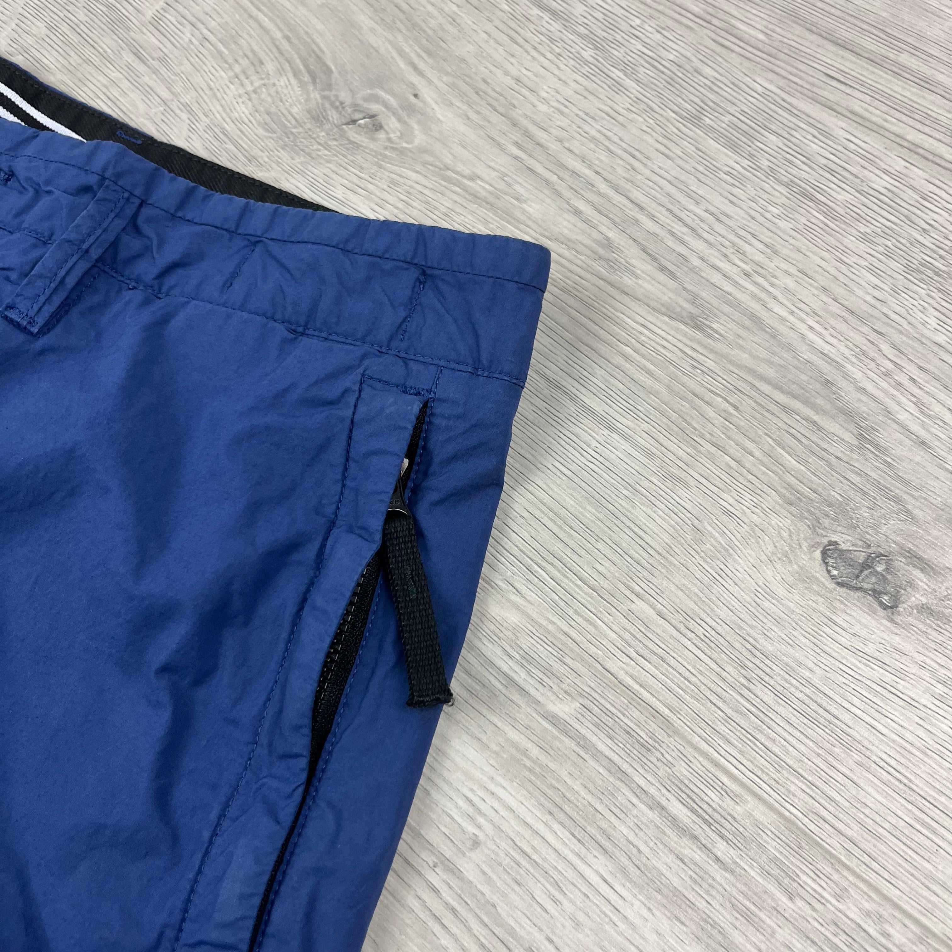 Stone Island Bermuda Cargo Shorts pocket in Bright Blue. On sale at Open Attire.