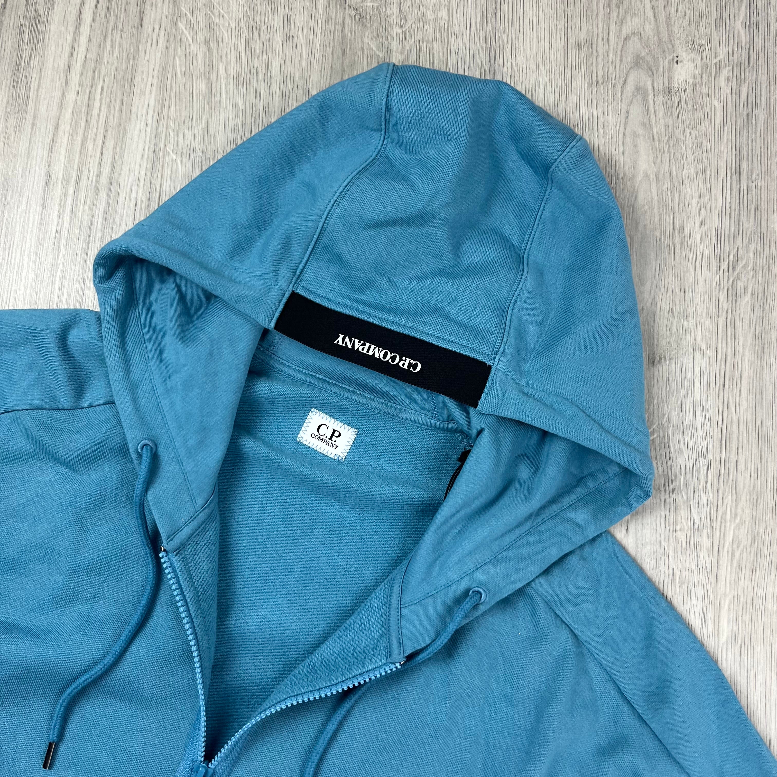 CP Company Raised Fleece Zip Hoodie - Aegean Blue