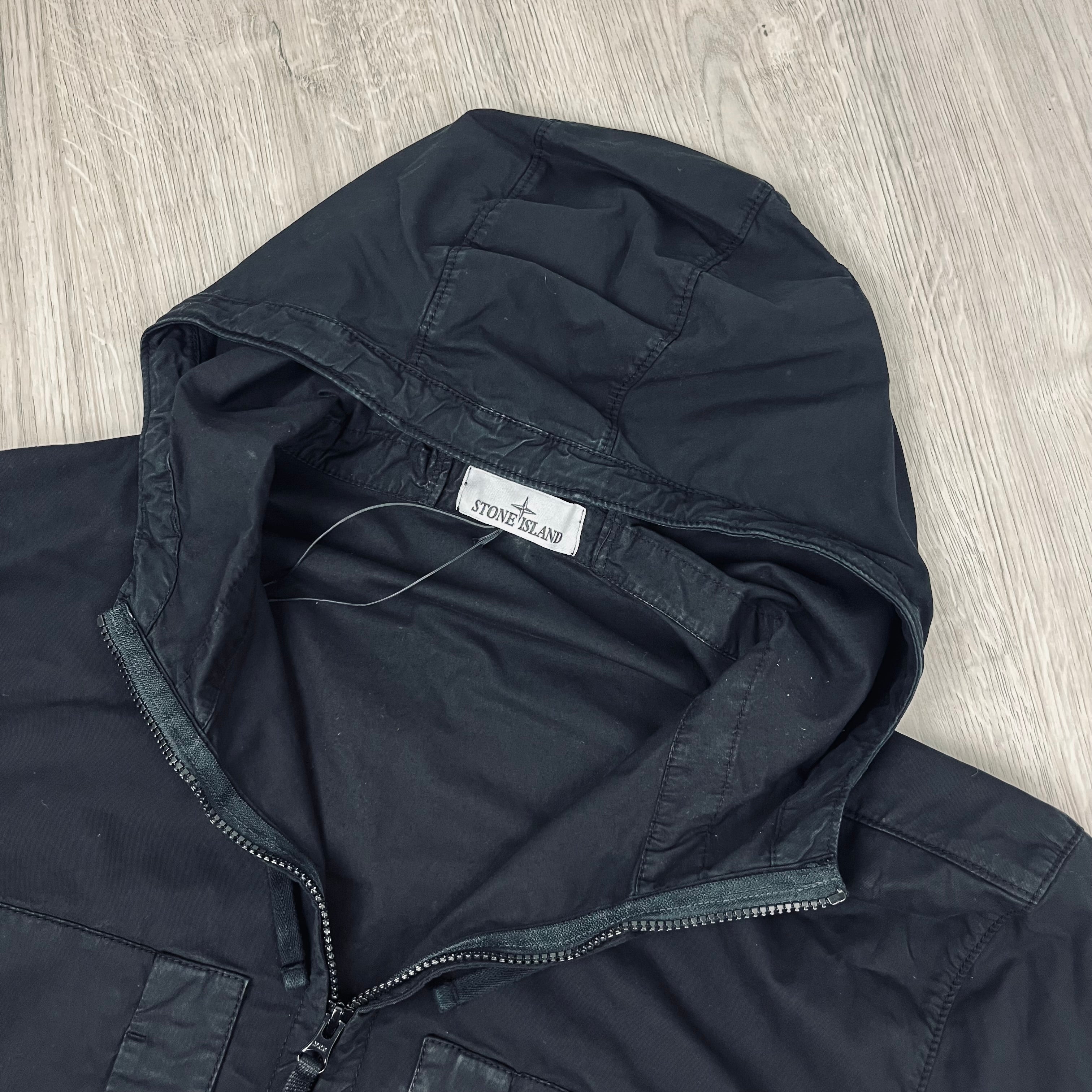 Men's Stone Island Supima Hooded Overshirt in Black. On sale at Open Attire.