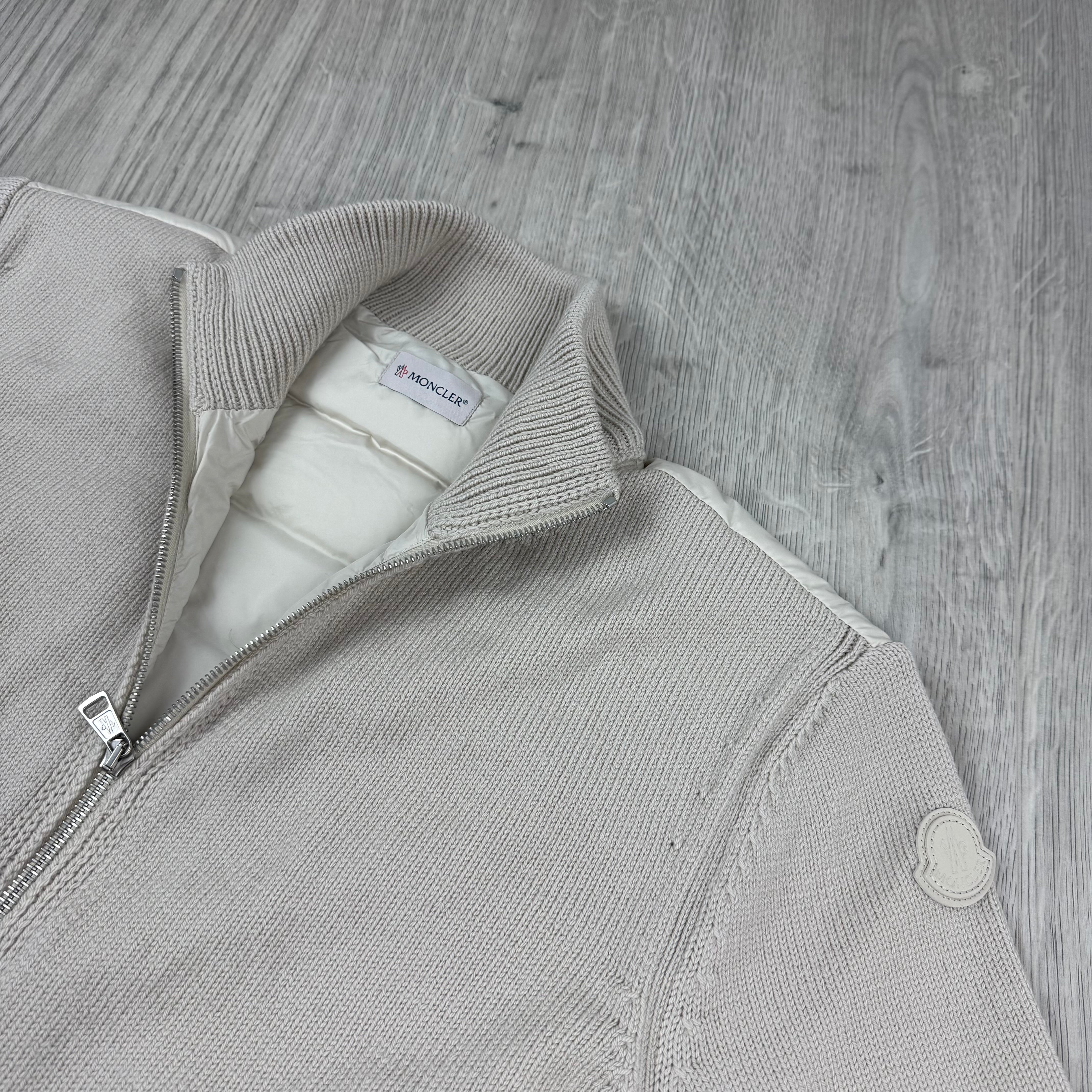 Men's Moncler Padded Cardigan in Light Beige. On sale at Open Attire.