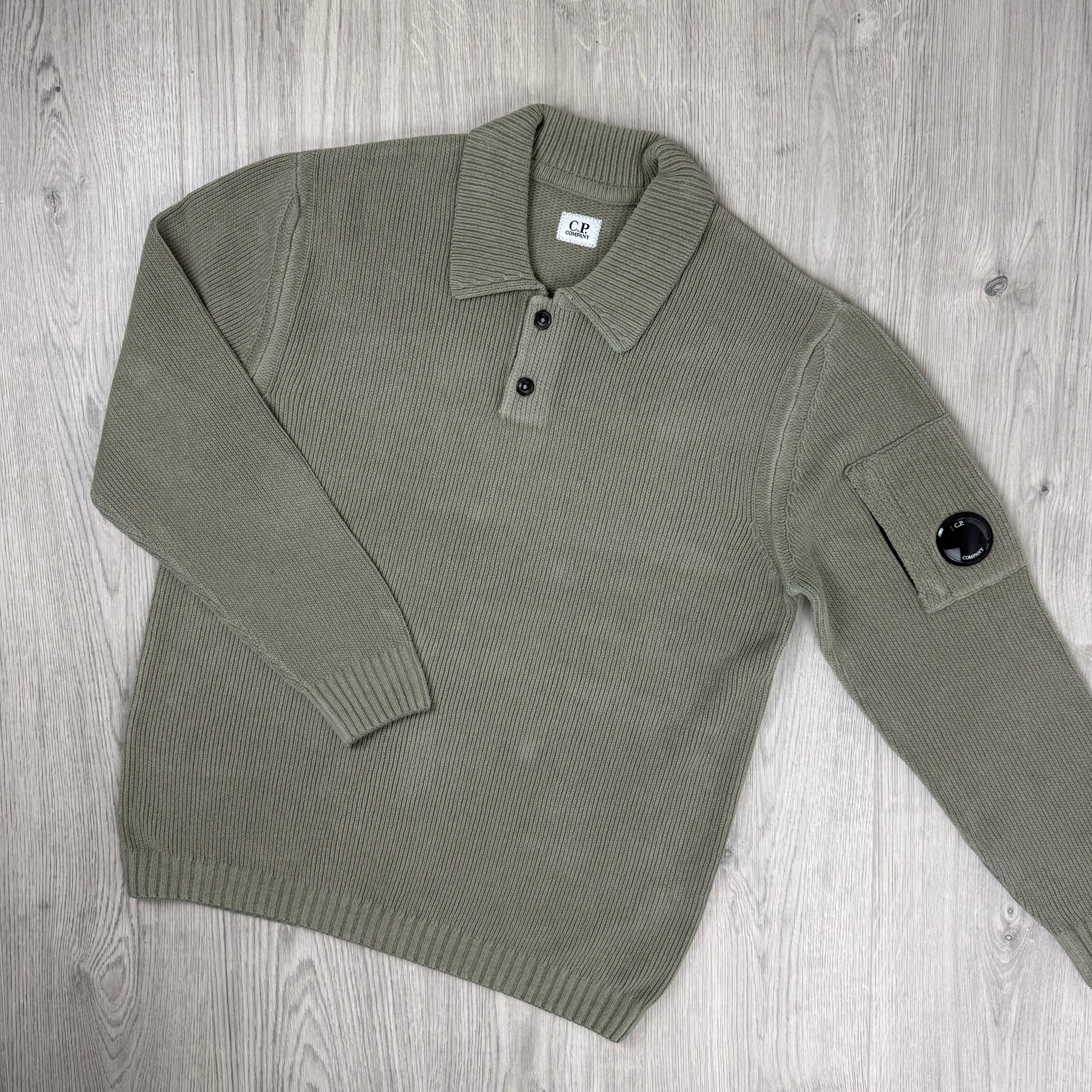 CP Company Chenille Knit Polo - Fallen Rock