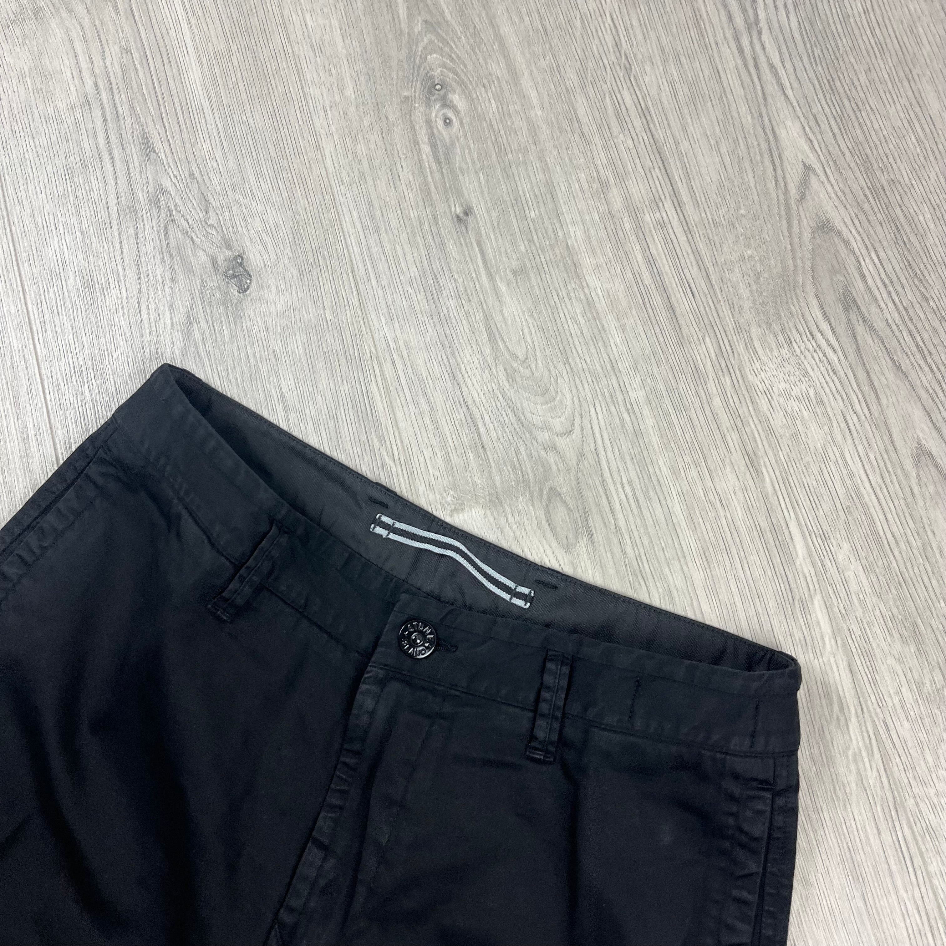Stone Island Cotton Satin Cargo Trousers in Black. On sale at Open Attire.