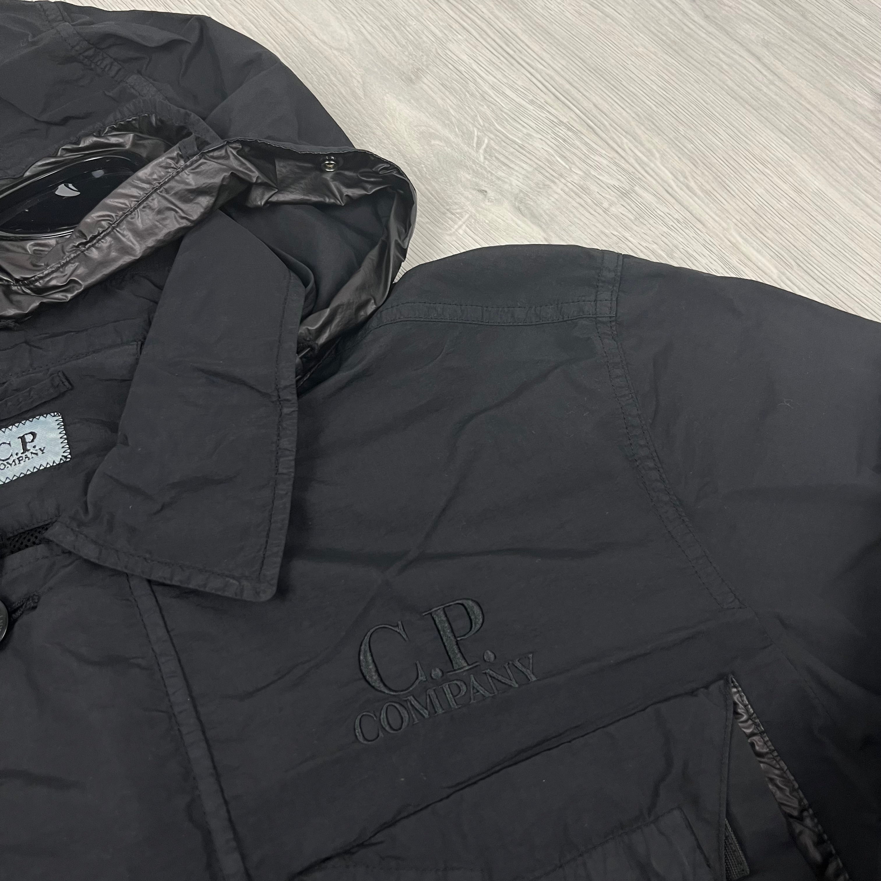 Men's CP Company Flatt Nylon Goggle Overshirt in Black. On sale at Open Attire.