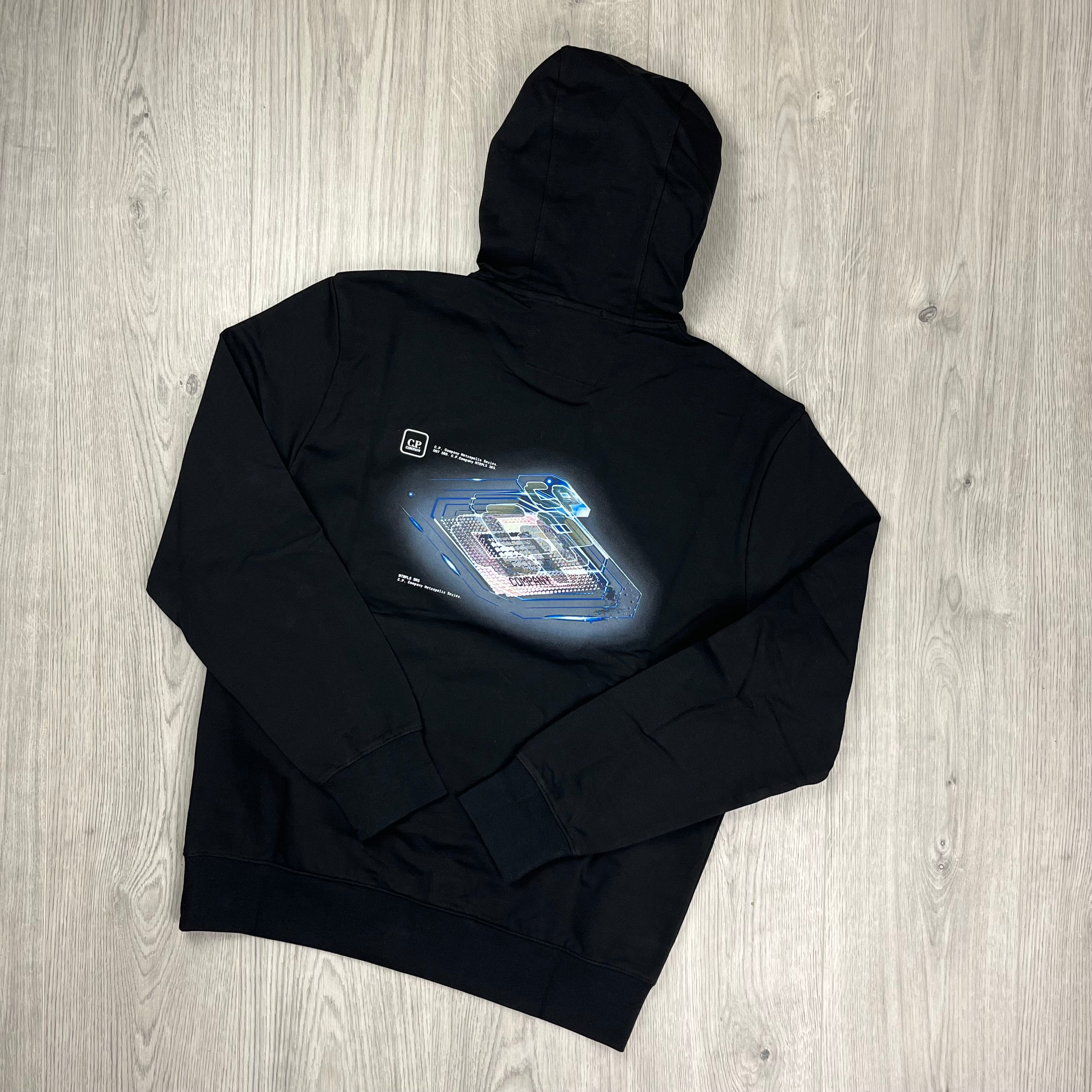 CP Company Metropolis Series Stretch Fleece Hoodie in Black. On sale at Open Attire.