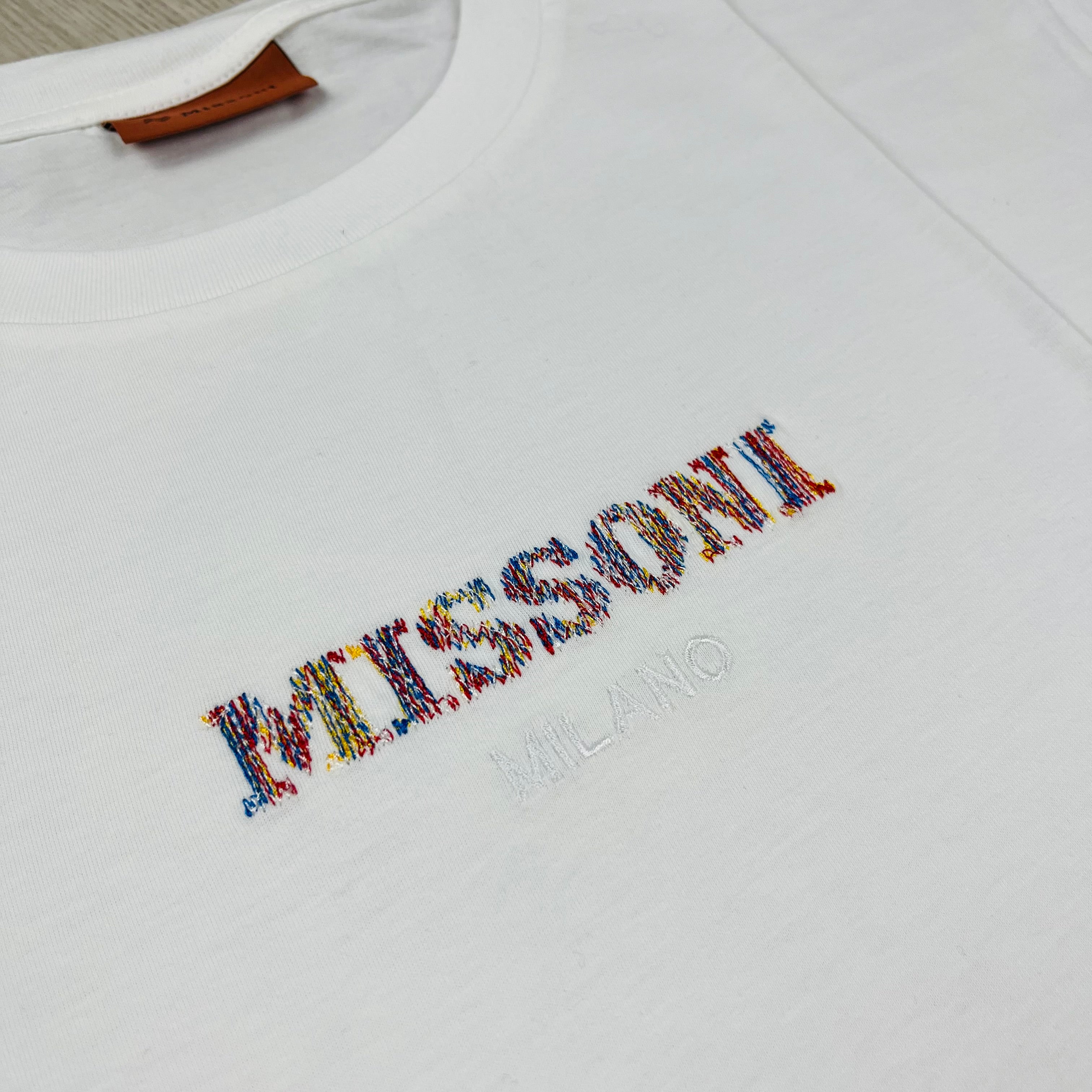 Missoni Embellished Logo T-Shirt in White. On sale at Open Attire.