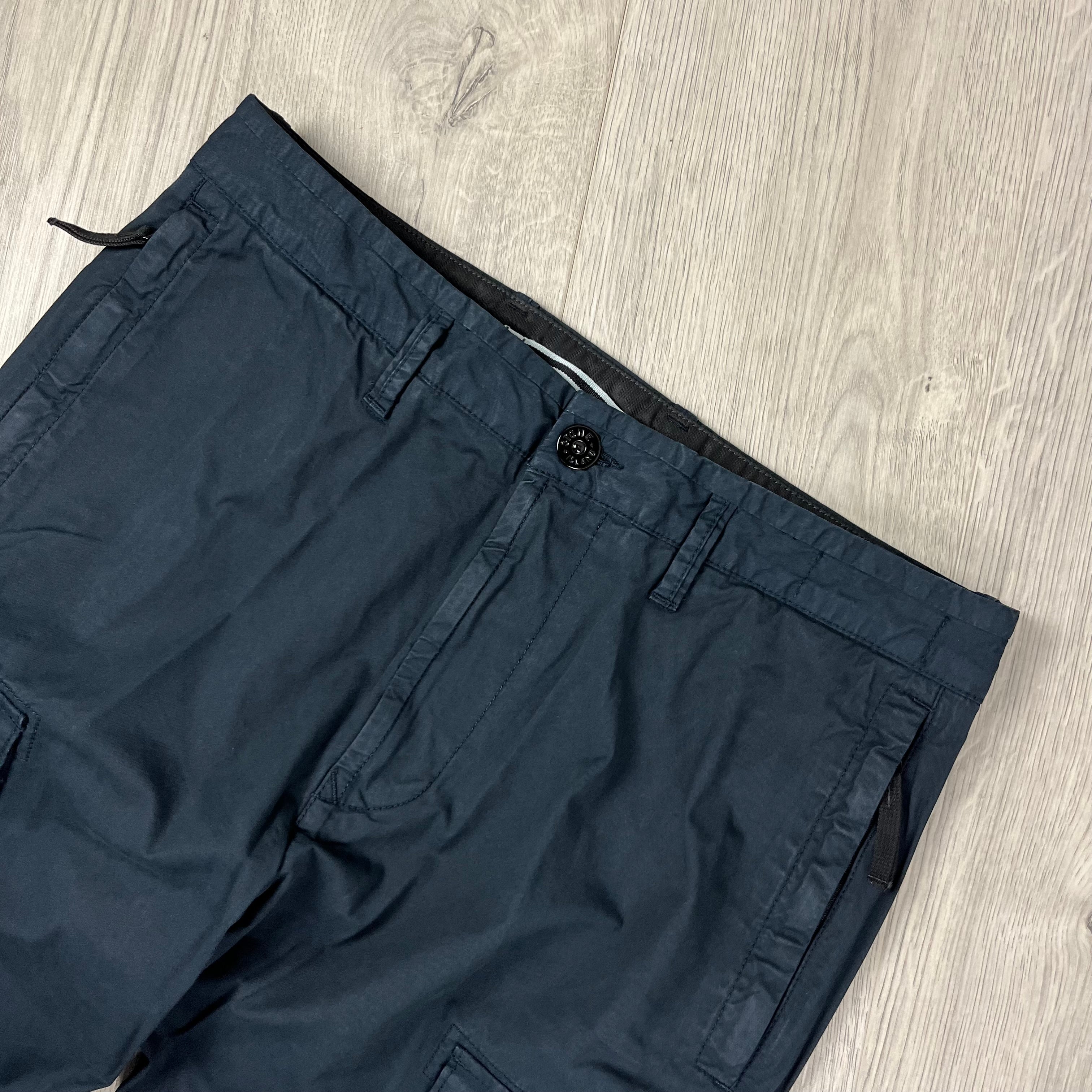 Stone Island Broken Twill Cotton Cargo Trousers in Navy Blue. On sale at Open Attire.
