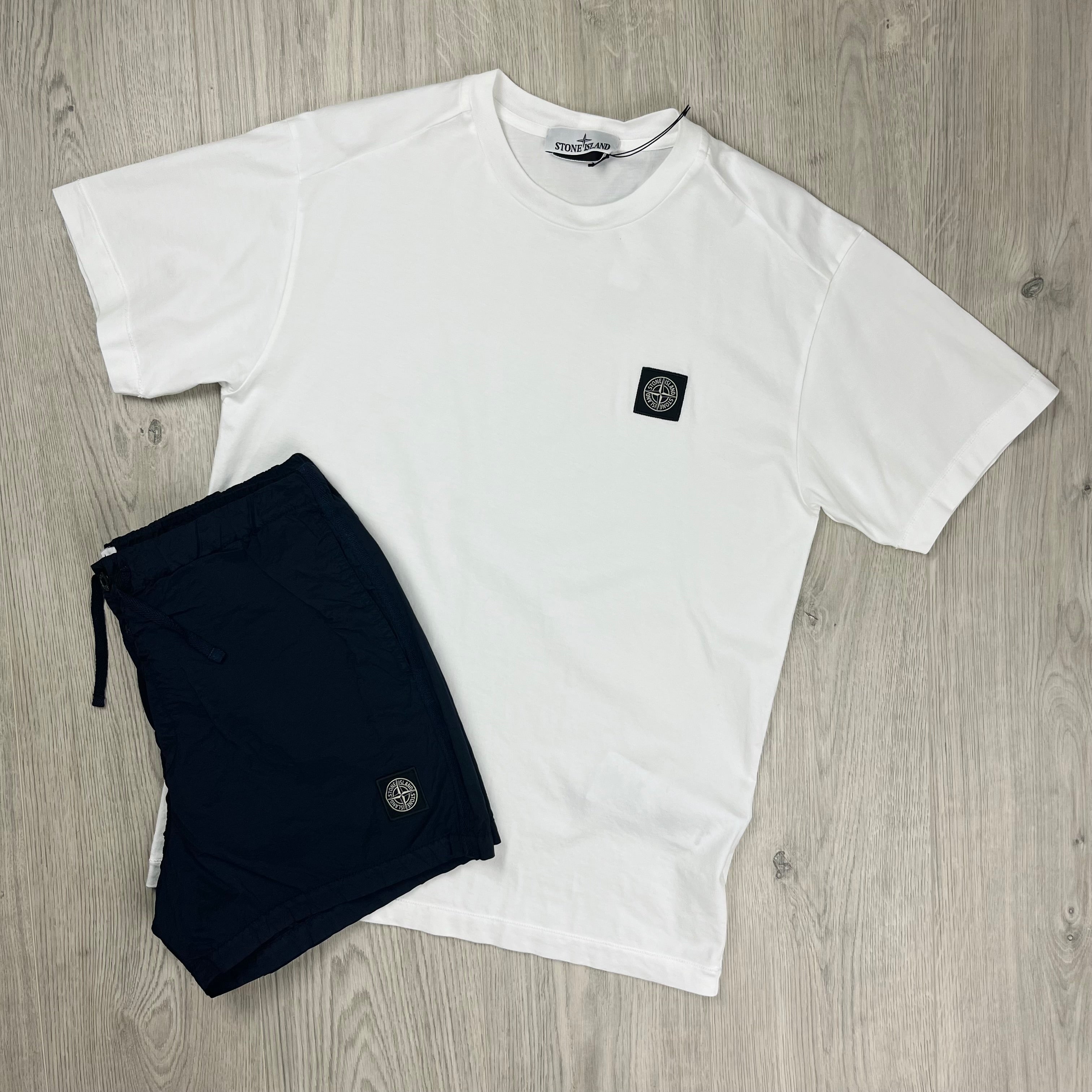 Stone Island Holiday Set in White/Navy Blue. On sale at Open Attire.