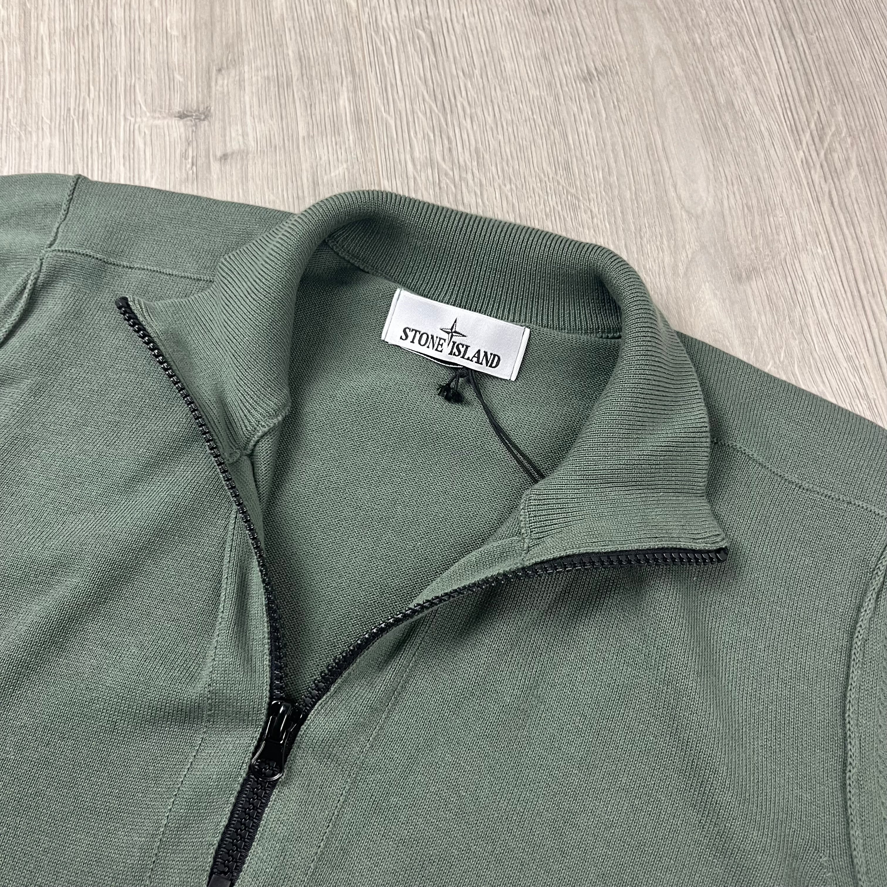 Stone Island Half Zip Knit Fleece in Musk Green. On sale at Open Attire.