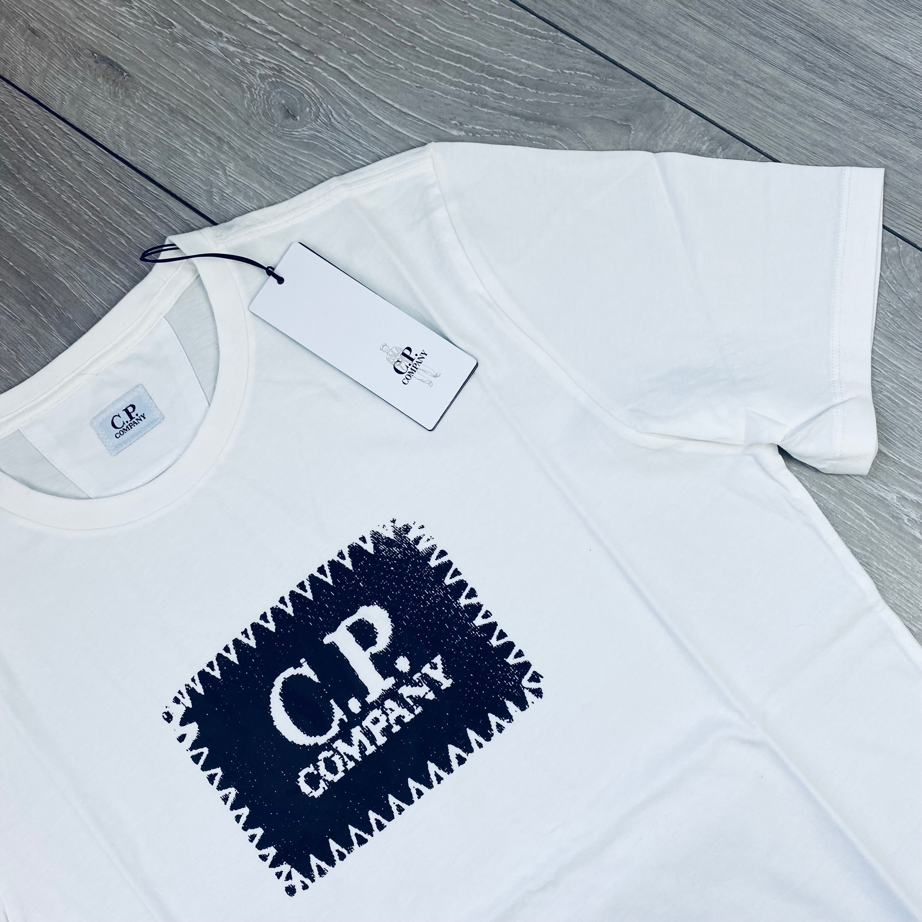 Men's CP Company Stamp T-Shirt in Gauze White. On sale at Open Attire.