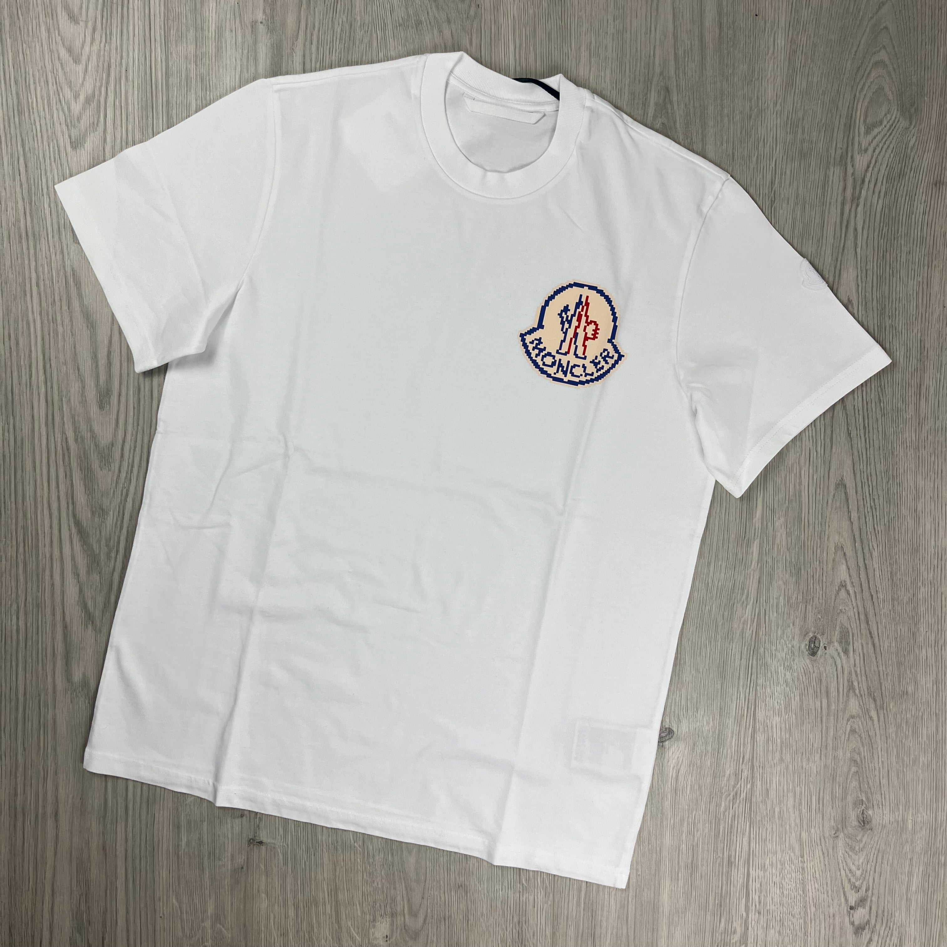 Moncler Pixelated T-shirt in White. On sale at Open Attire.