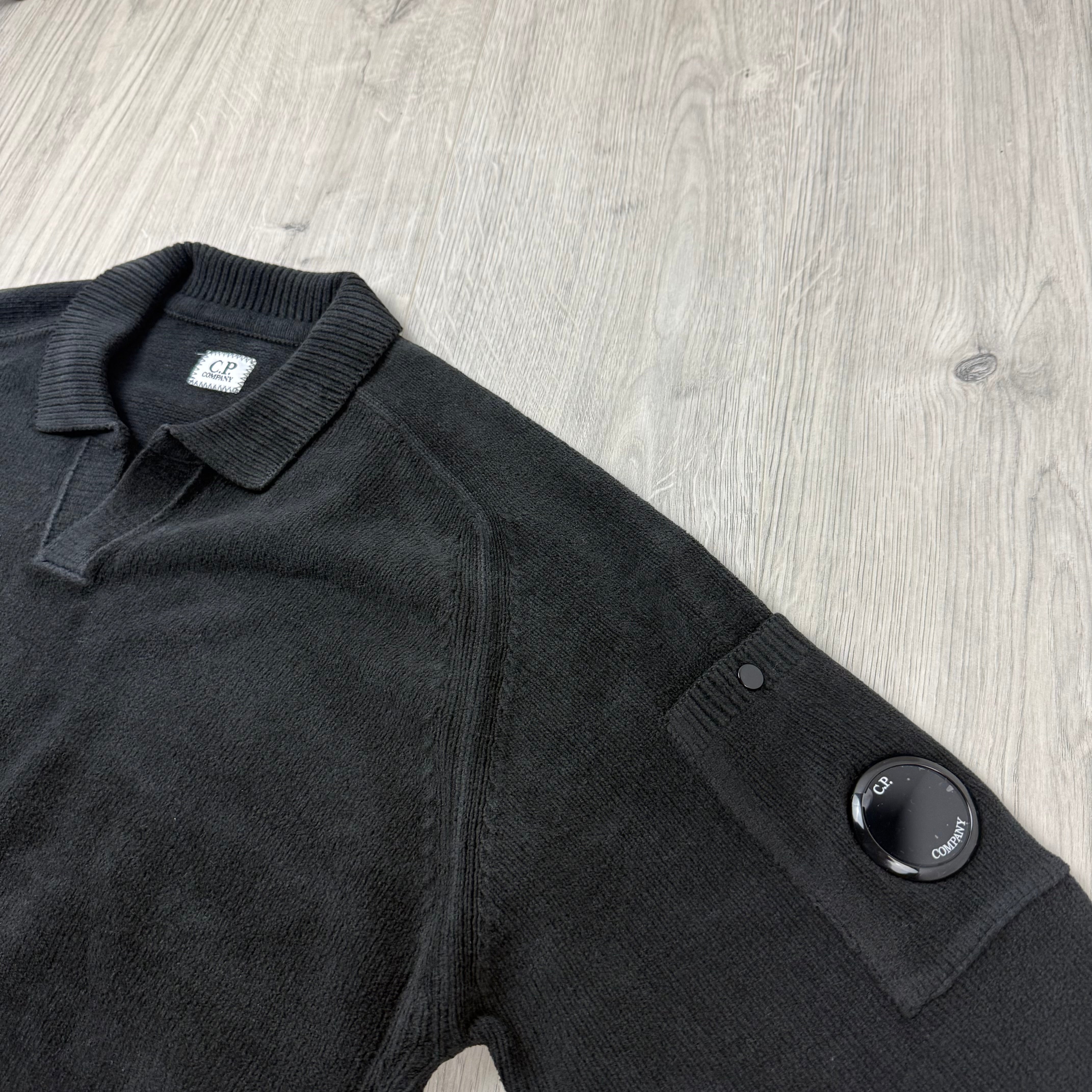 CP Company Chenille Knit Polo Sweatshirt - Black