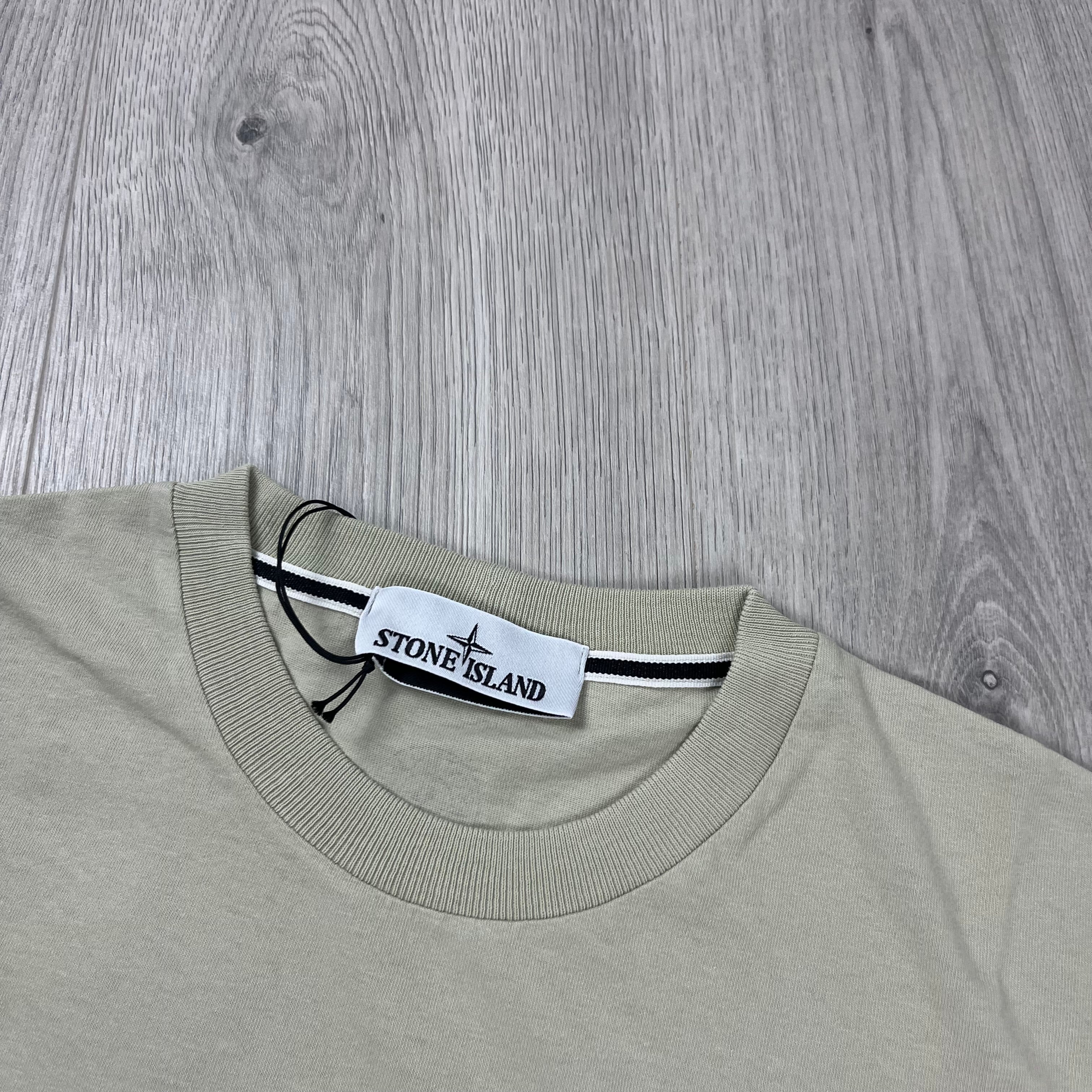 Stone Island 'Institutional Three' Cotton Jersey T-shirt in Plaster. On sale at Open Attire.