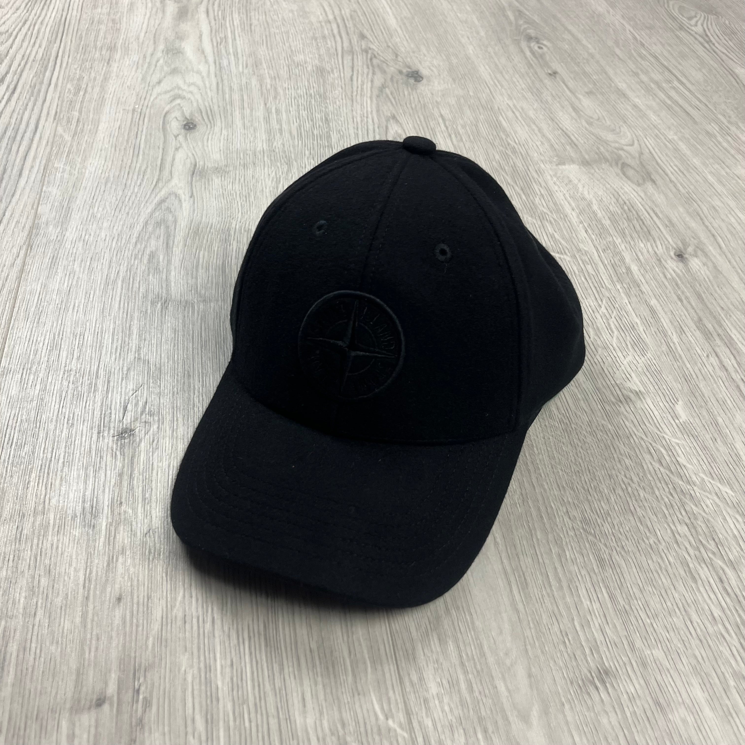 Stone Island Flannela Wool Baseball Cap in Black. On sale at Open Attire.