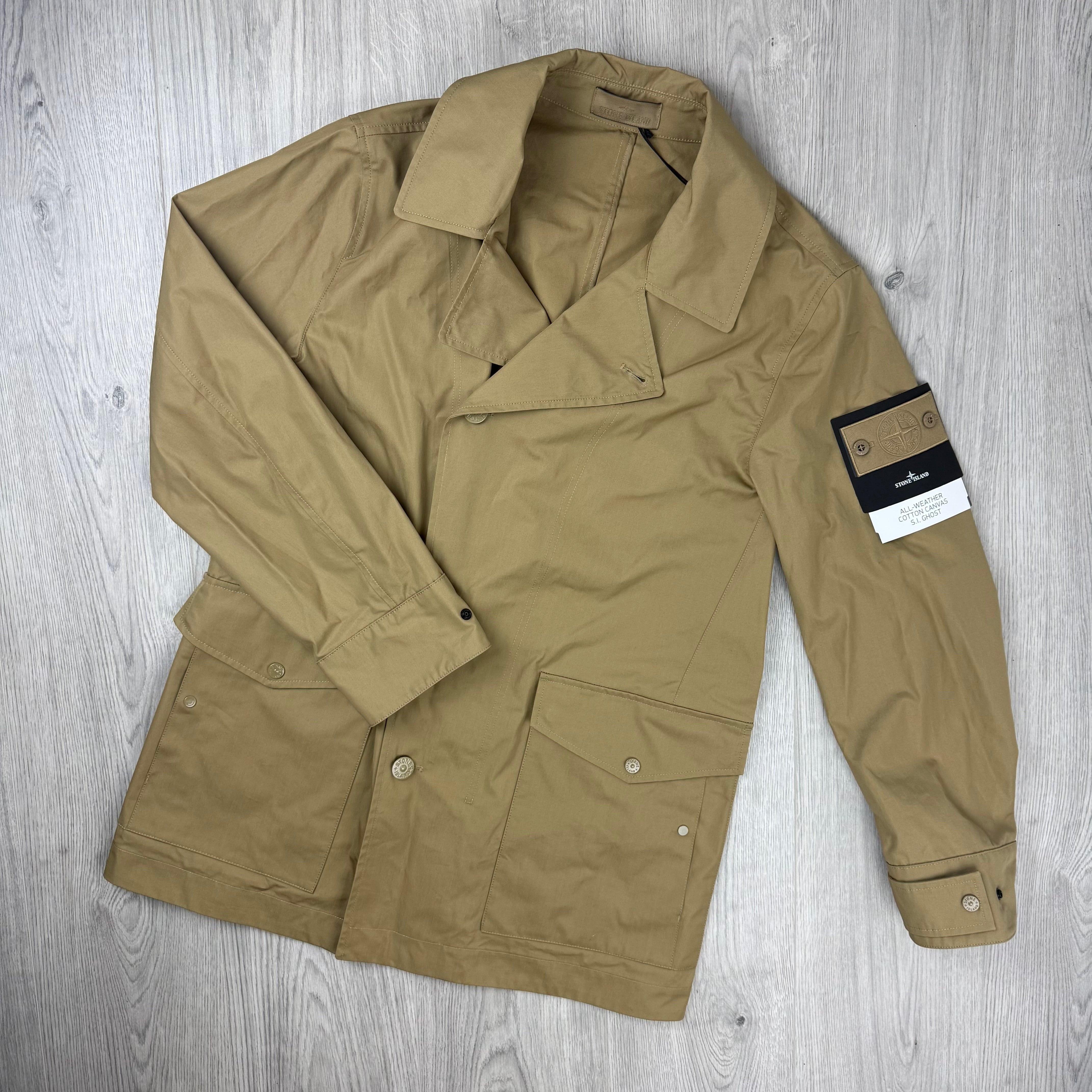 Stone Island Ghost Canvas Pea Coat - Dark Beige