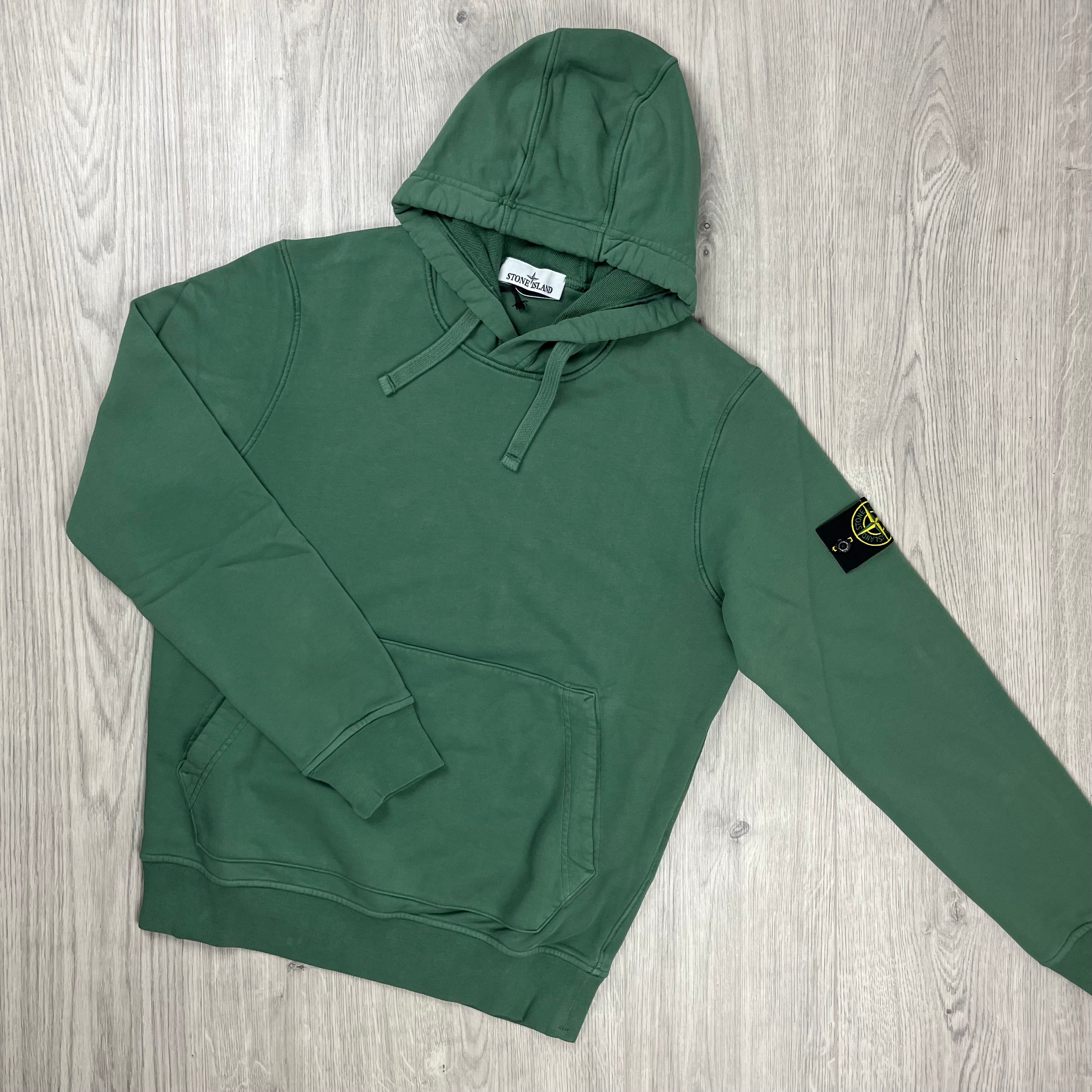 Stone Island Pullover Hoodie in Sage Green. On sale at Open Attire.