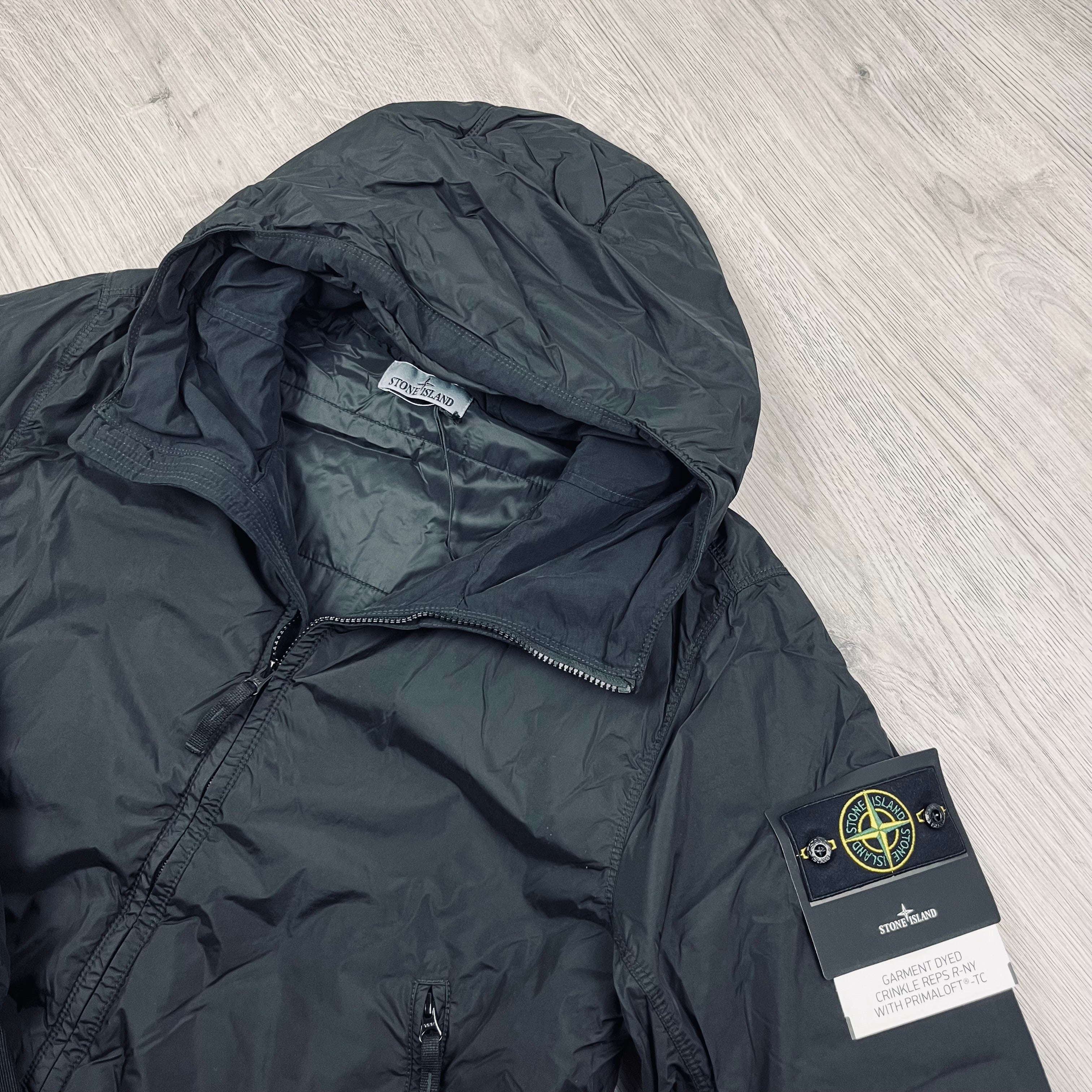 Stone Island Crinkle Reps R-NY Primaloft Jacket in Black. On sale at Open Attire. 