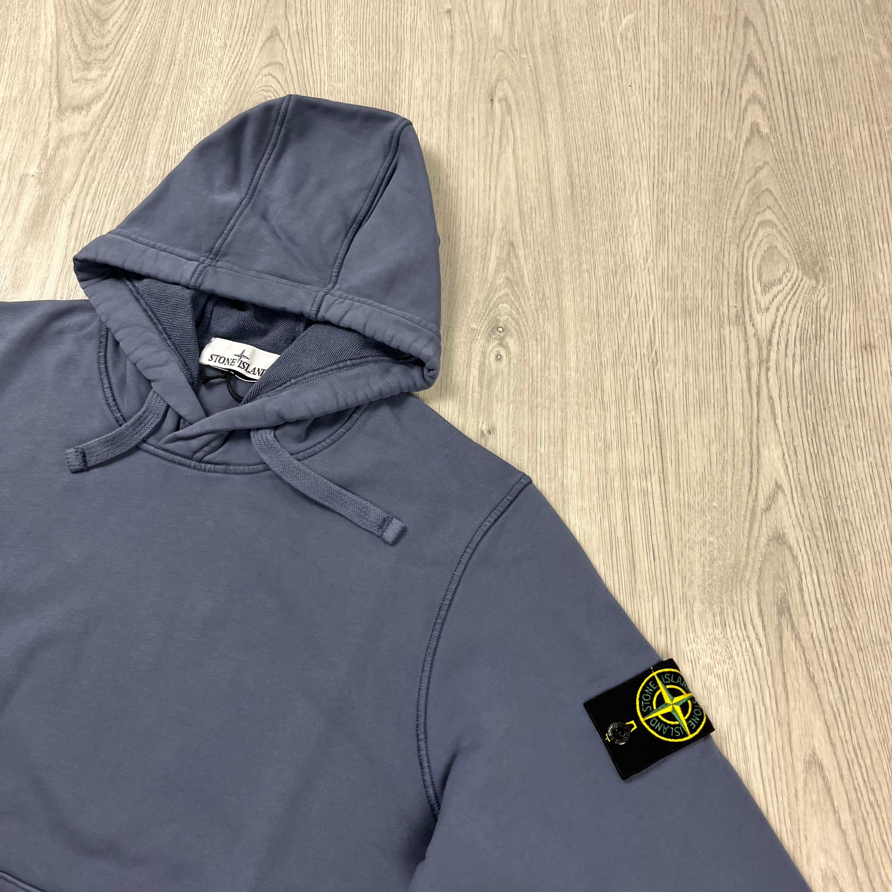 Stone Island Pullover Hoodie in Mid Blue. On sale at Open Attire.