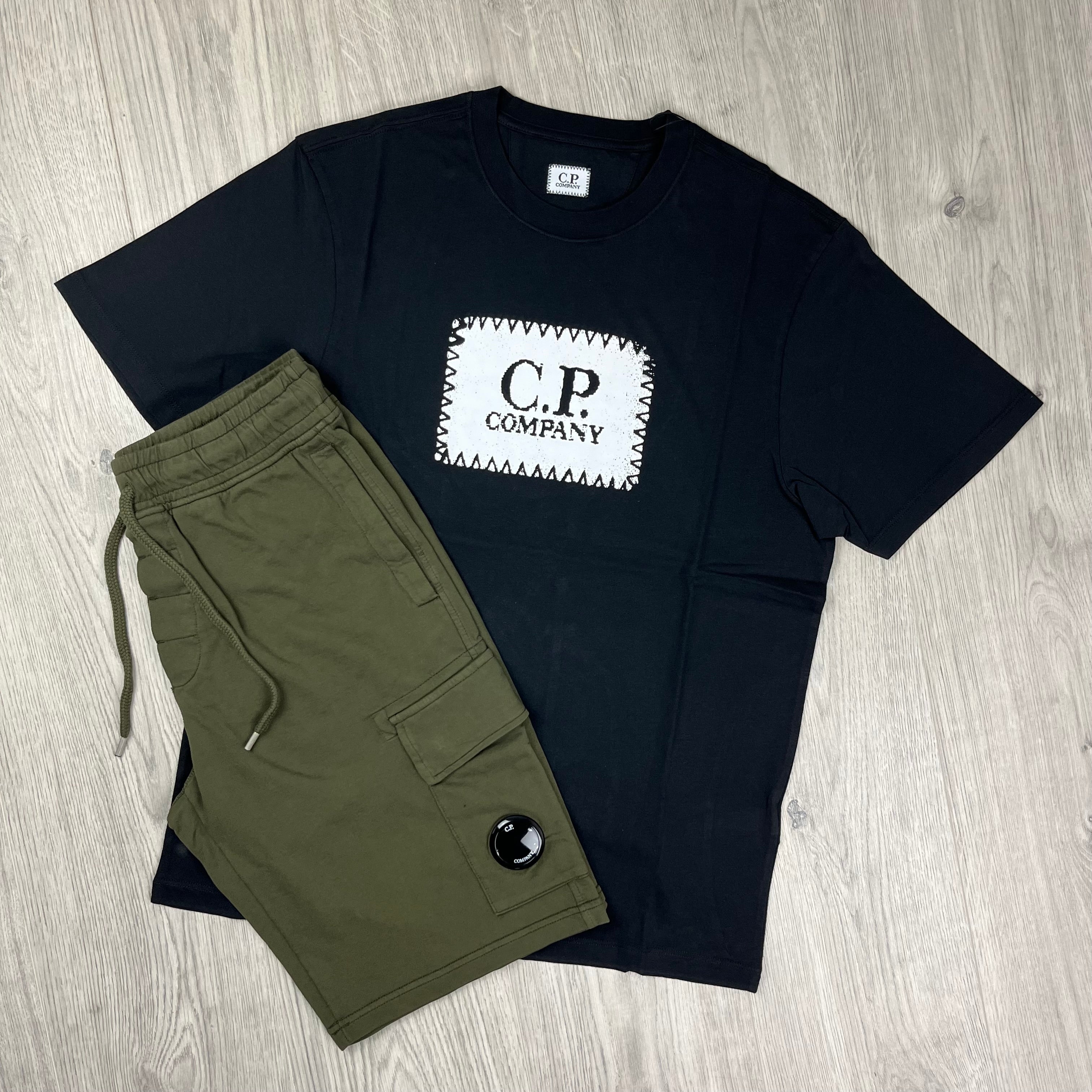 CP Company T-Shirt and Jersey Short Set in Black and Grey. On sale at Open Attire.