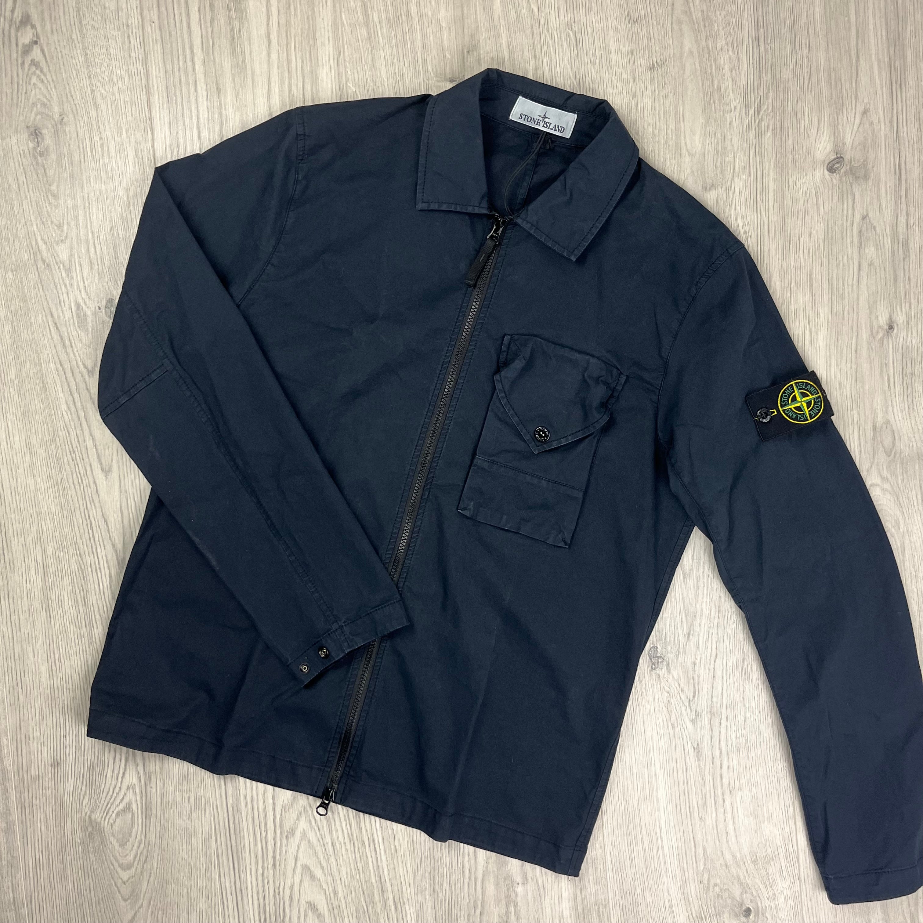 Stone Island Gabardine Overshirt in Navy Blue. On sale at Open Attire.