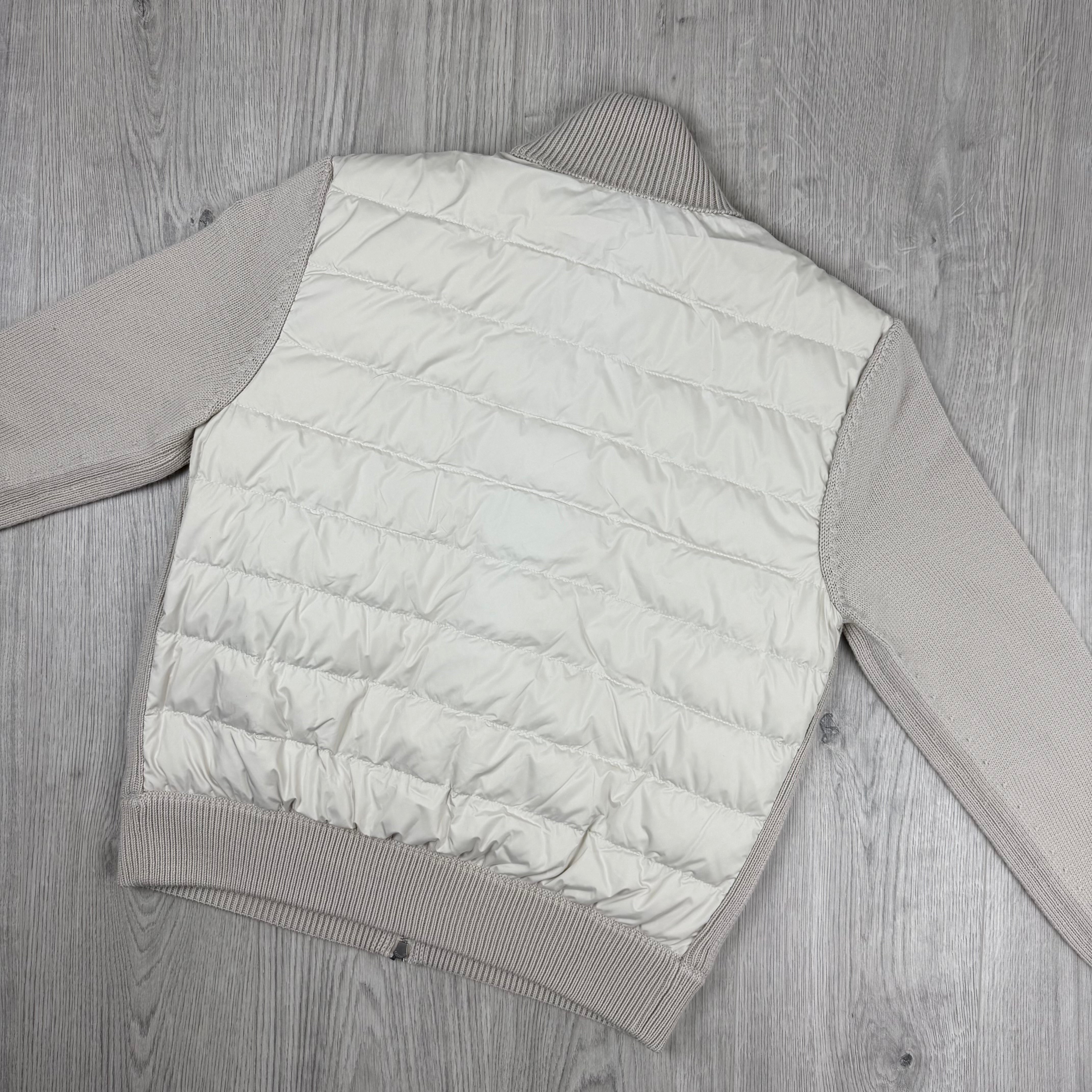Men's Moncler Padded Cardigan in Light Beige. On sale at Open Attire.