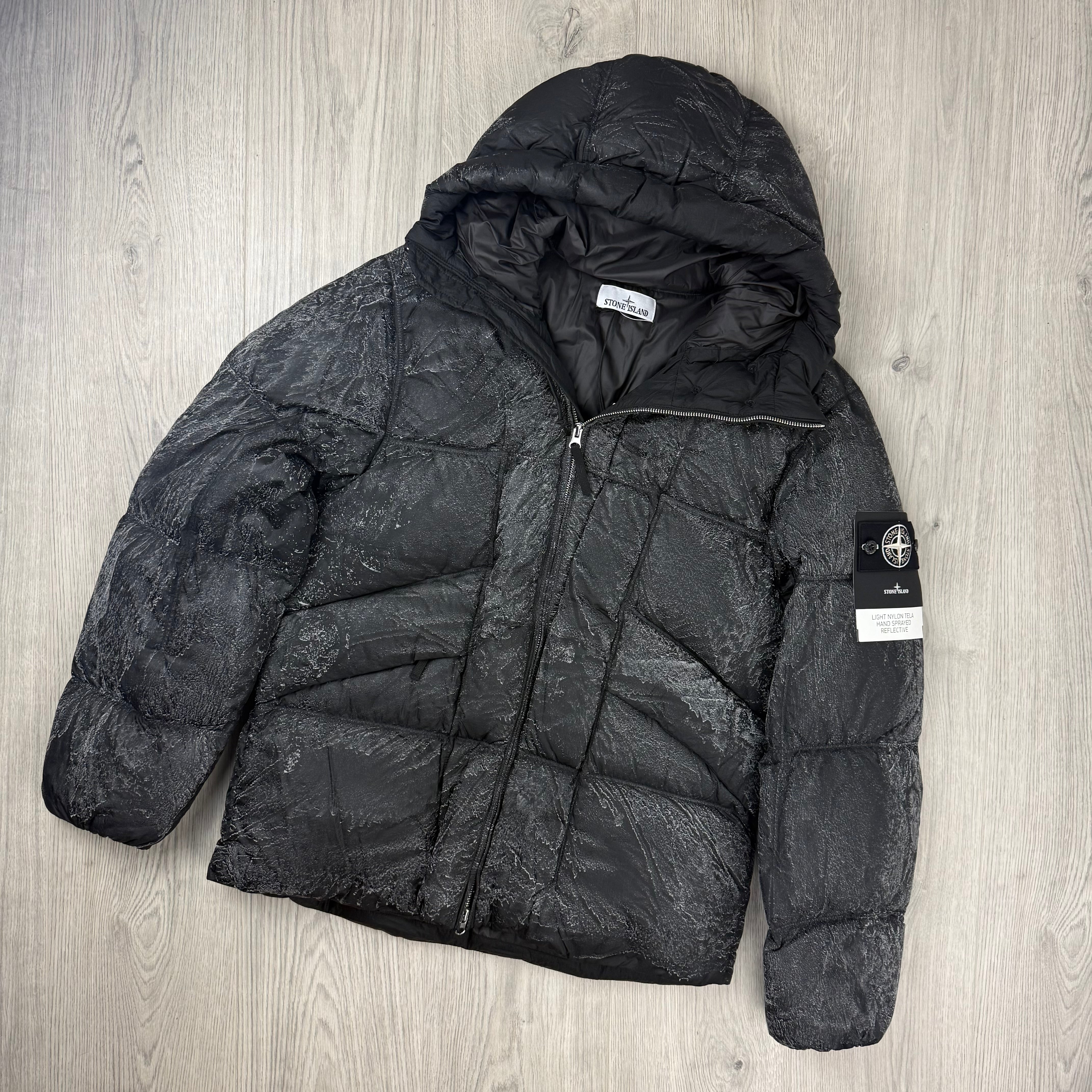 Stone Island Tela Hand Sprayed Reflective Down Jacket - Black