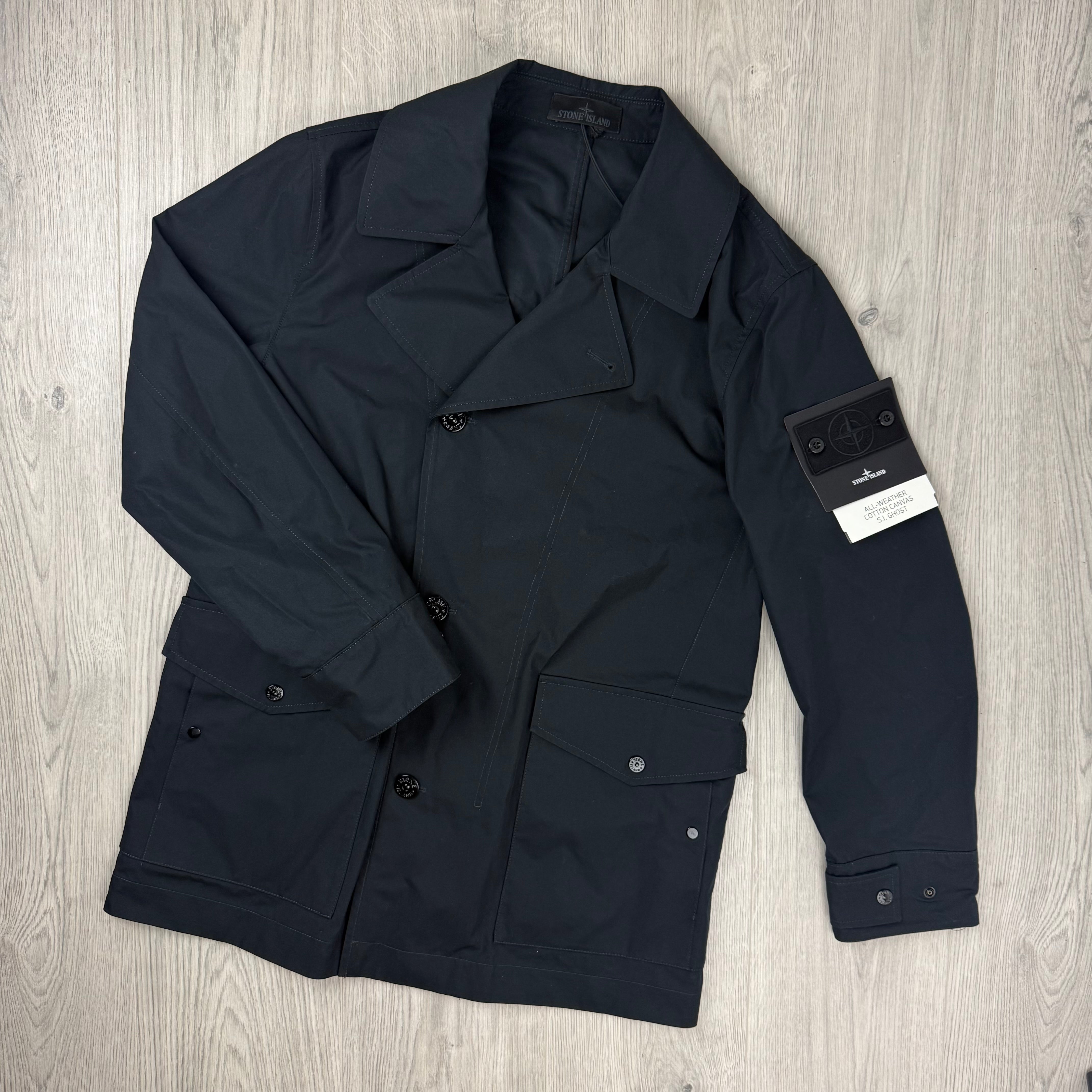 Stone Island Ghost Canvas Pea Coat - Black
