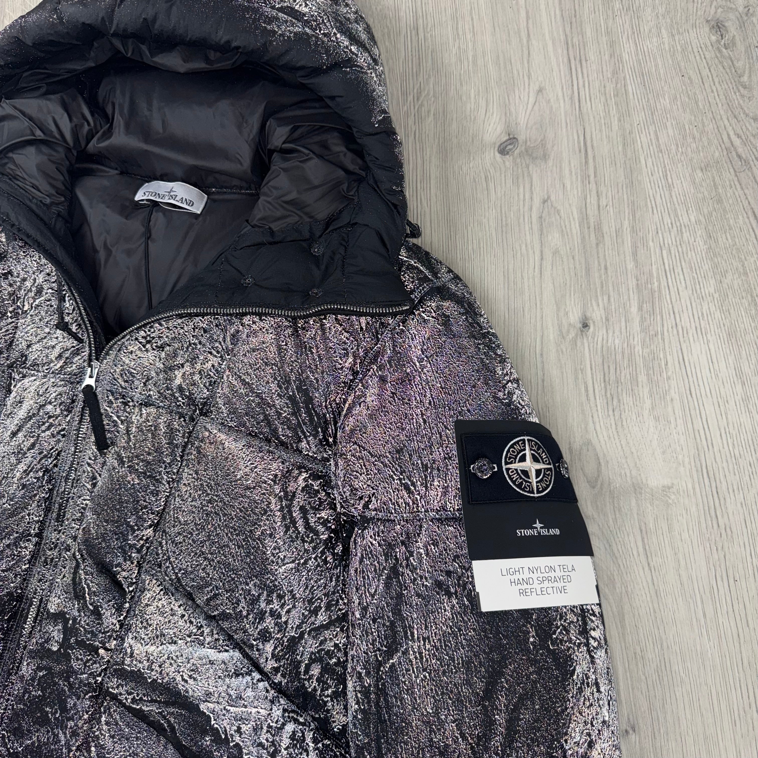 Stone Island Tela Hand Sprayed Reflective Down Jacket - Black