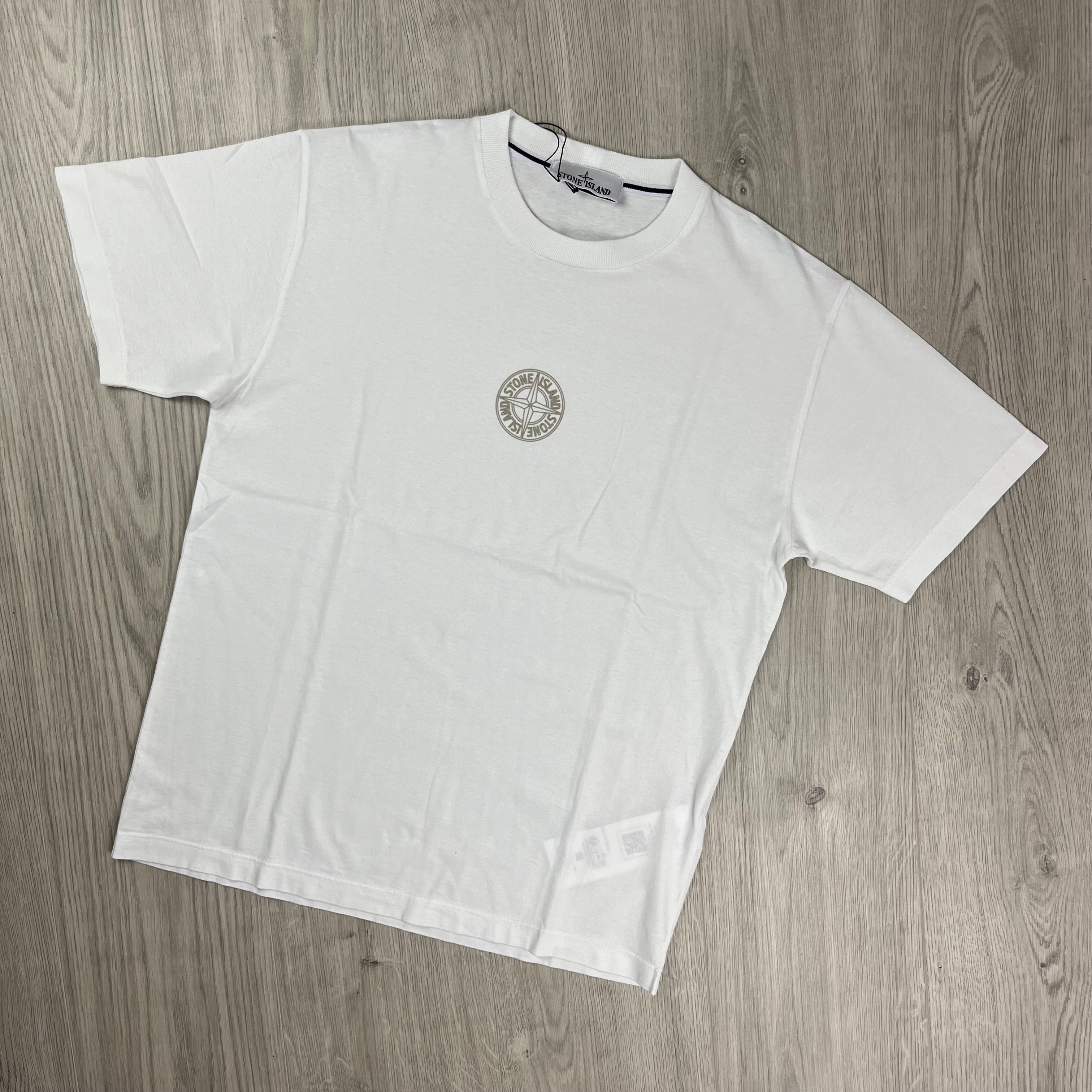 Stone Island 'Seasonal Quilting One' T-shirt in White. On sale at Open Attire.