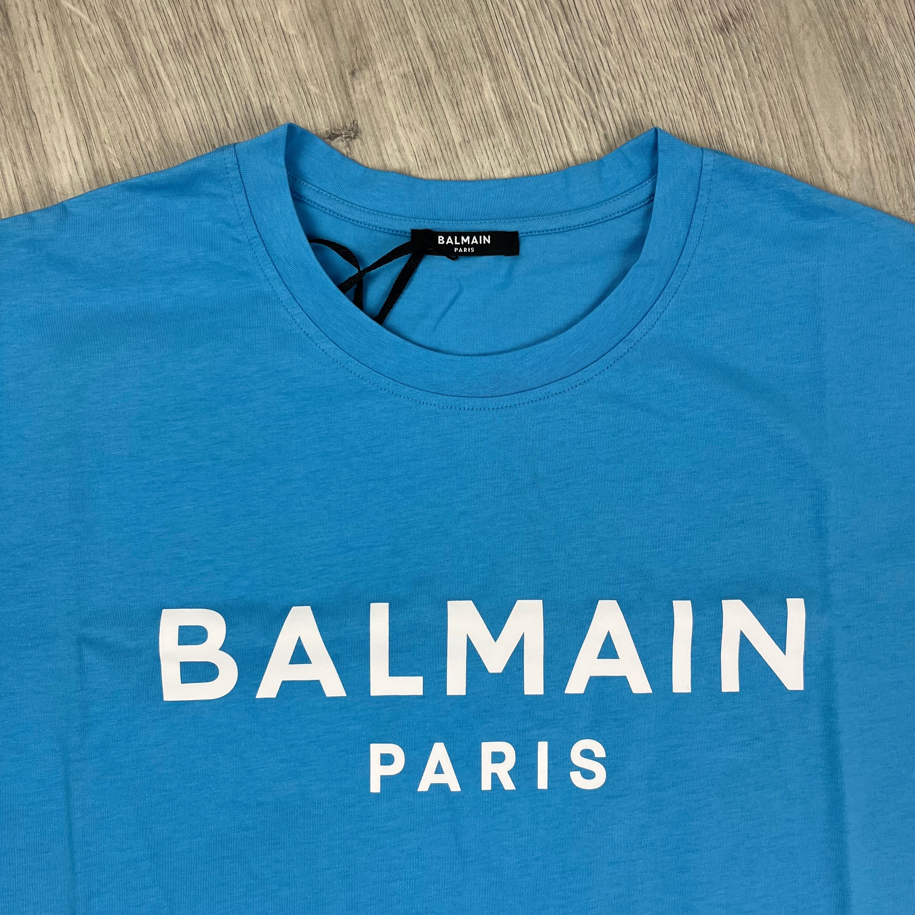 Balmain Printed T-Shirt in Blue. On sale at Open Attire.