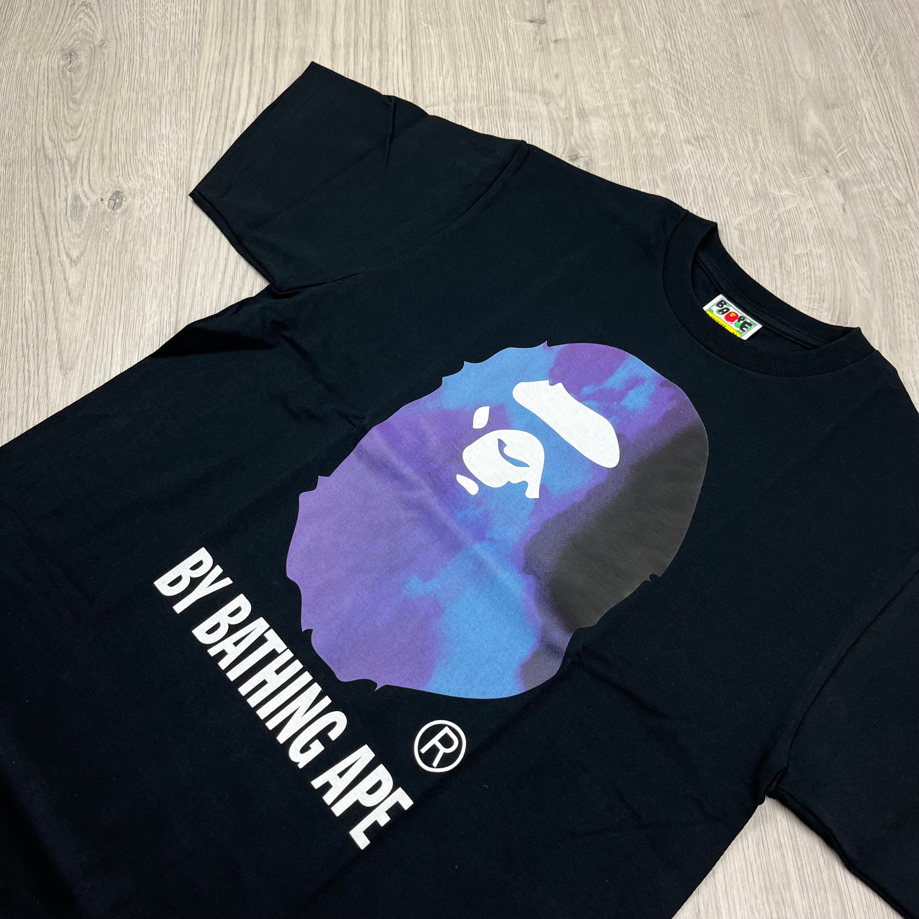 A Bathing Ape 'Ape Head' Tie Dye Camo T-Shirt in Black. On sale at Open Attire.