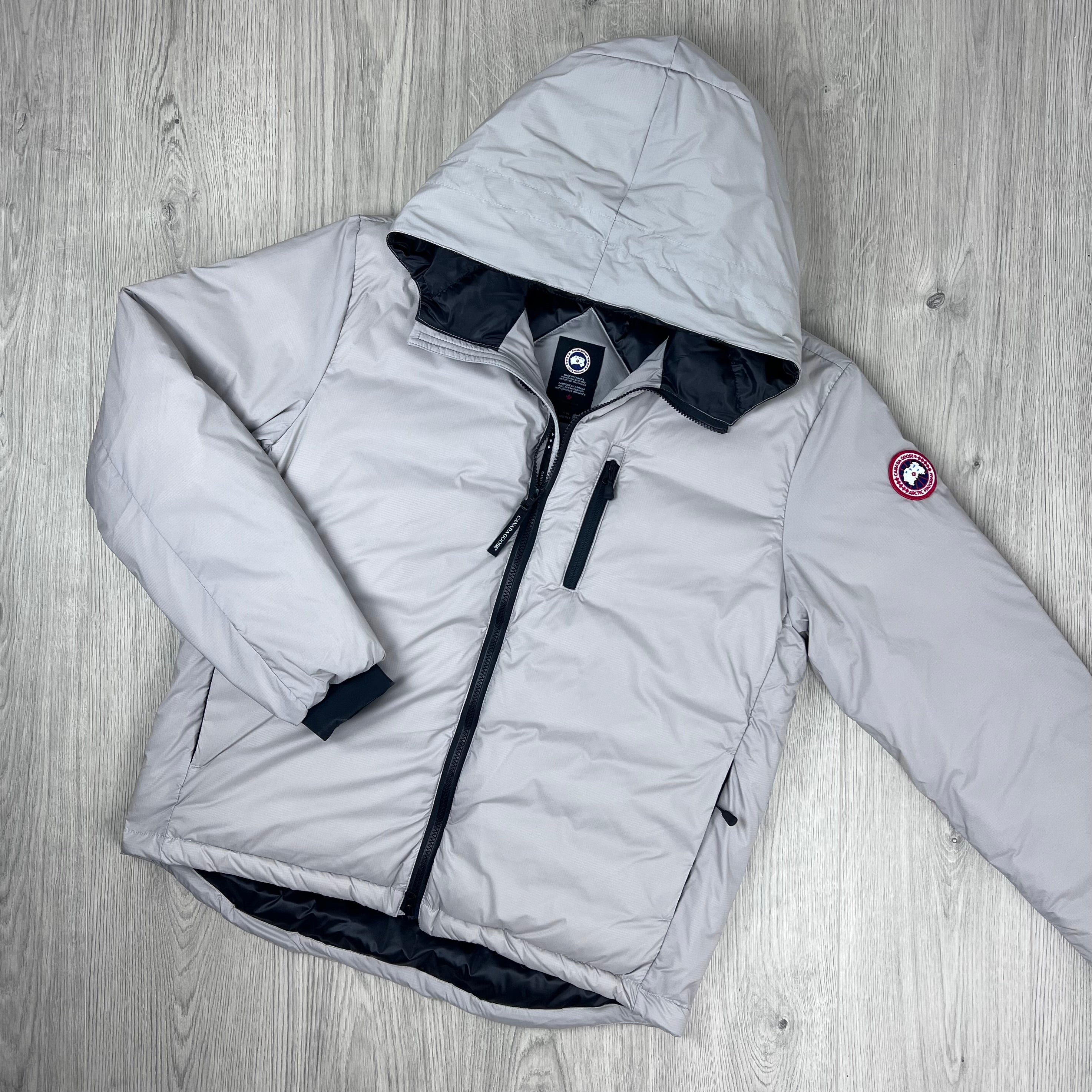 Men's Canada Goose Lodge Hoody Jacket in Moonstone Grey. On sale at Open Attire.