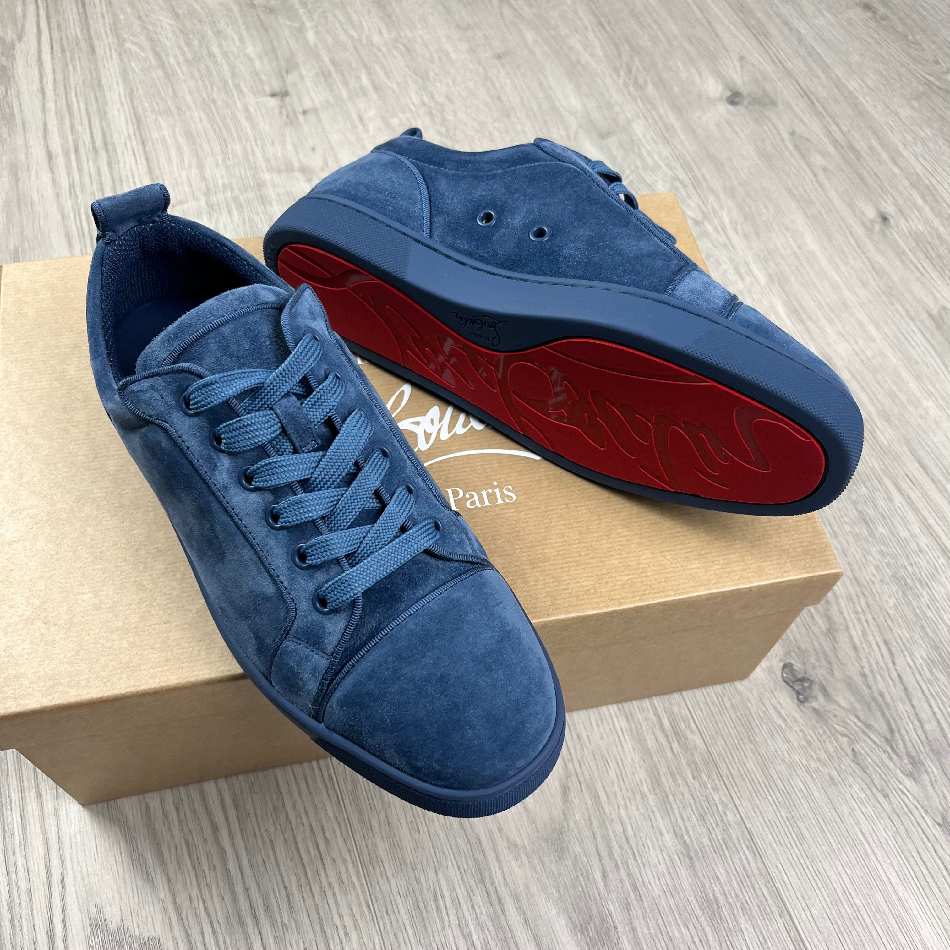 Christian Louboutin Louis Junior Sneakers in Denim Blue. On sale at Open Attire.