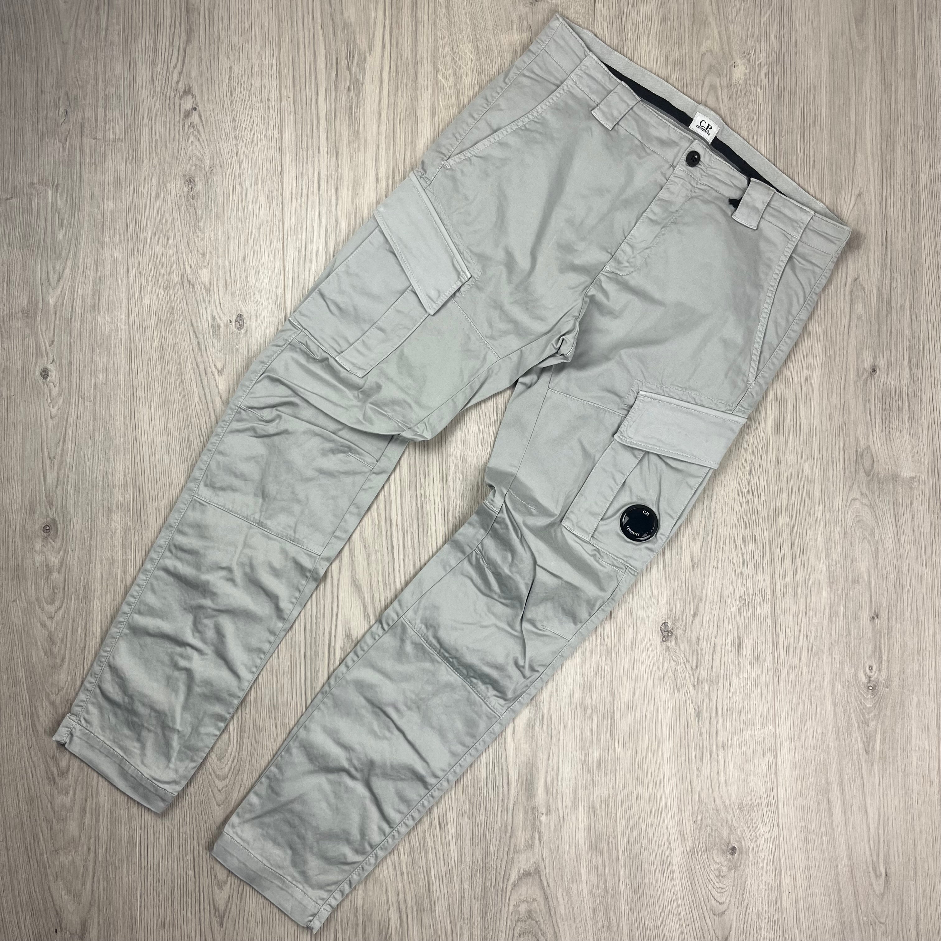 CP Company Stretch Sateen Cargo Trousers in Blue Fox. On sale at Open Attire.