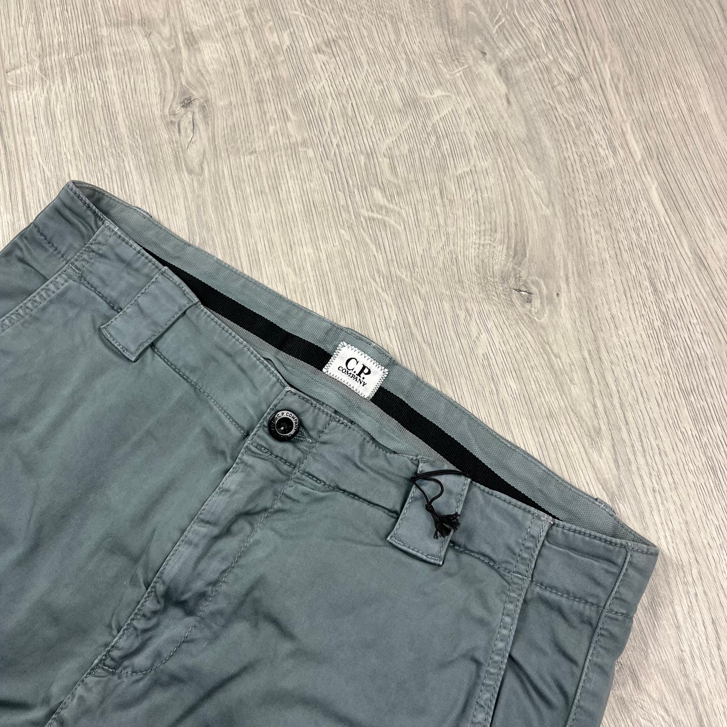 CP Company Stretch Sateen Cargo Trousers in Stormy Weather. On sale at Open Attire.