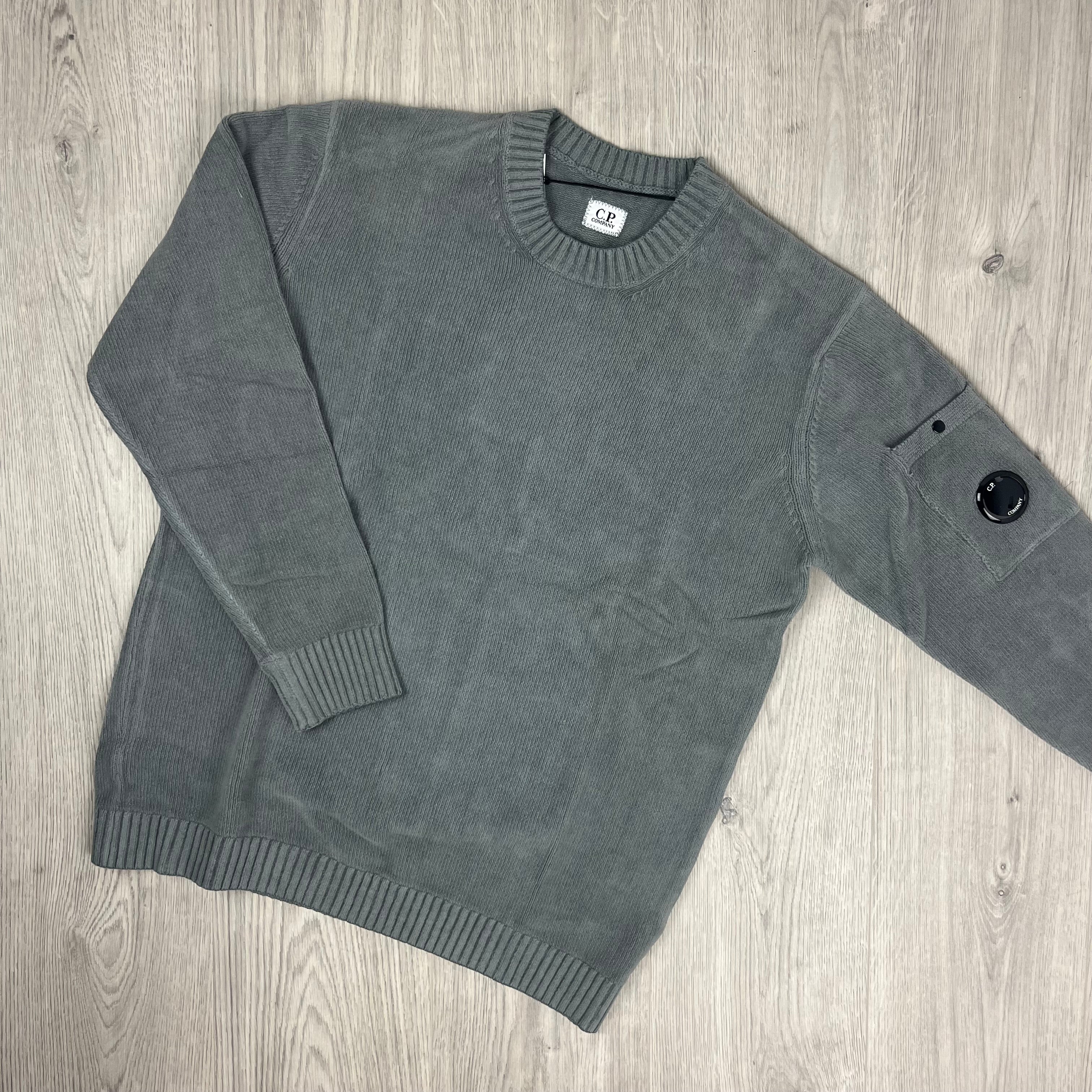 CP Company Chenille Knit Sweatshirt in Smoked Pearl. On sale at Open Attire.
