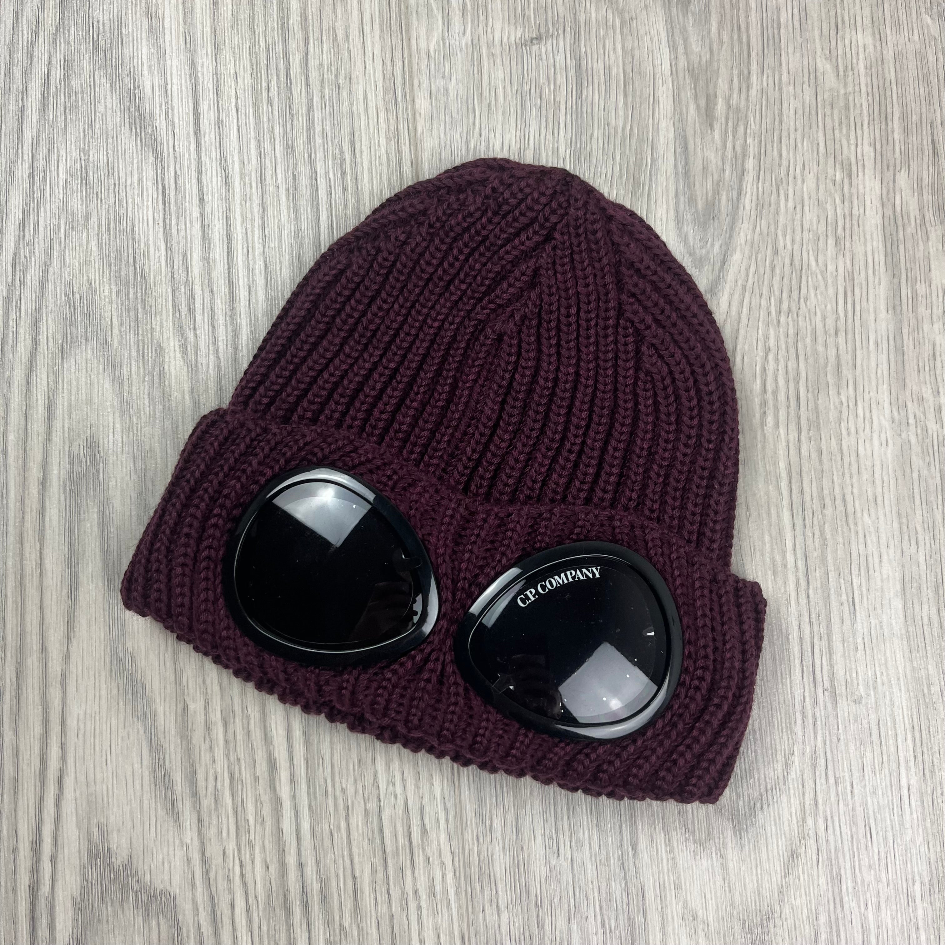 CP Company Merino Wool Lens Beanie in Potent Purple. On sale at Open Attire.