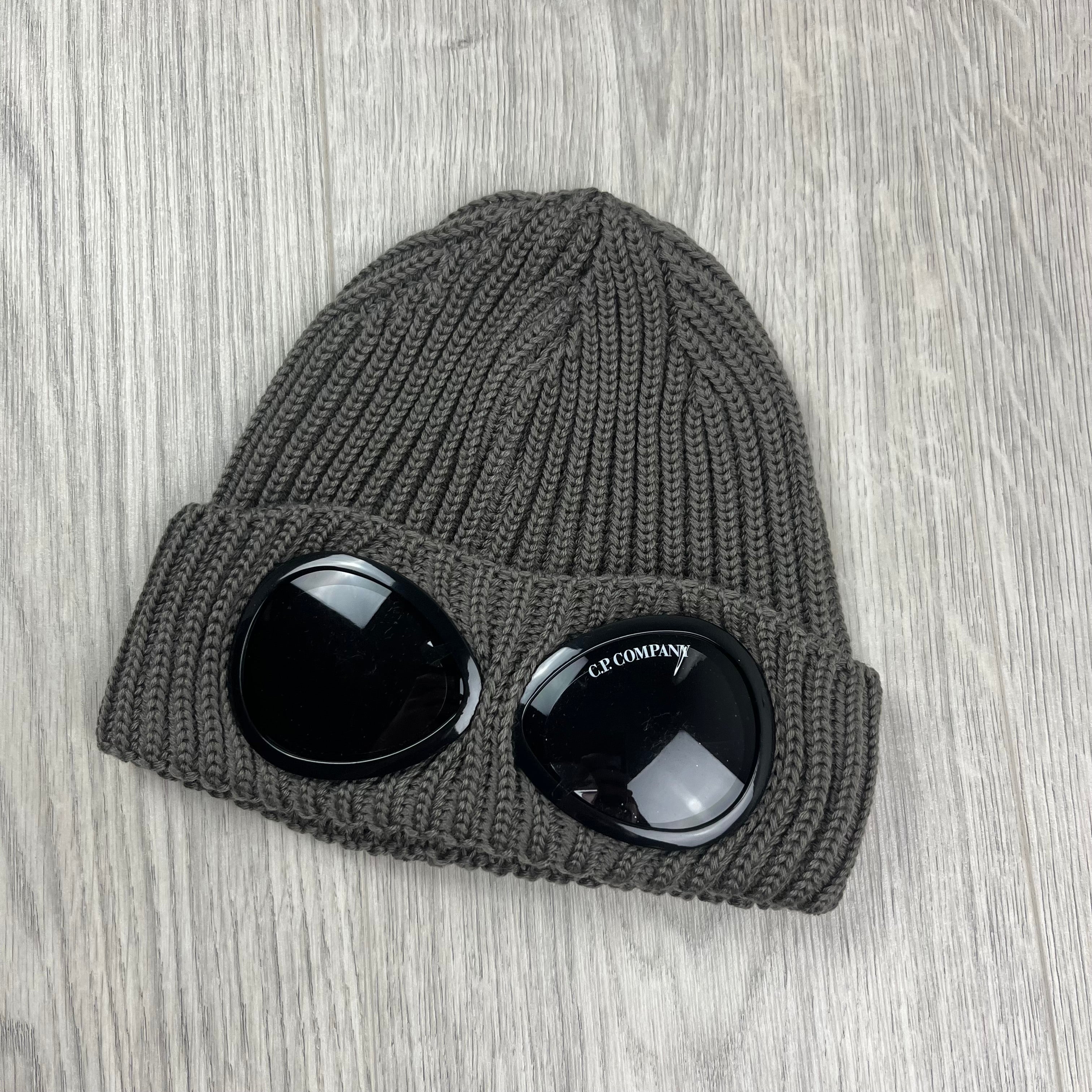 CP Company Merino Wool Lens Beanie in Walnut Beige. On sale at Open Attire.