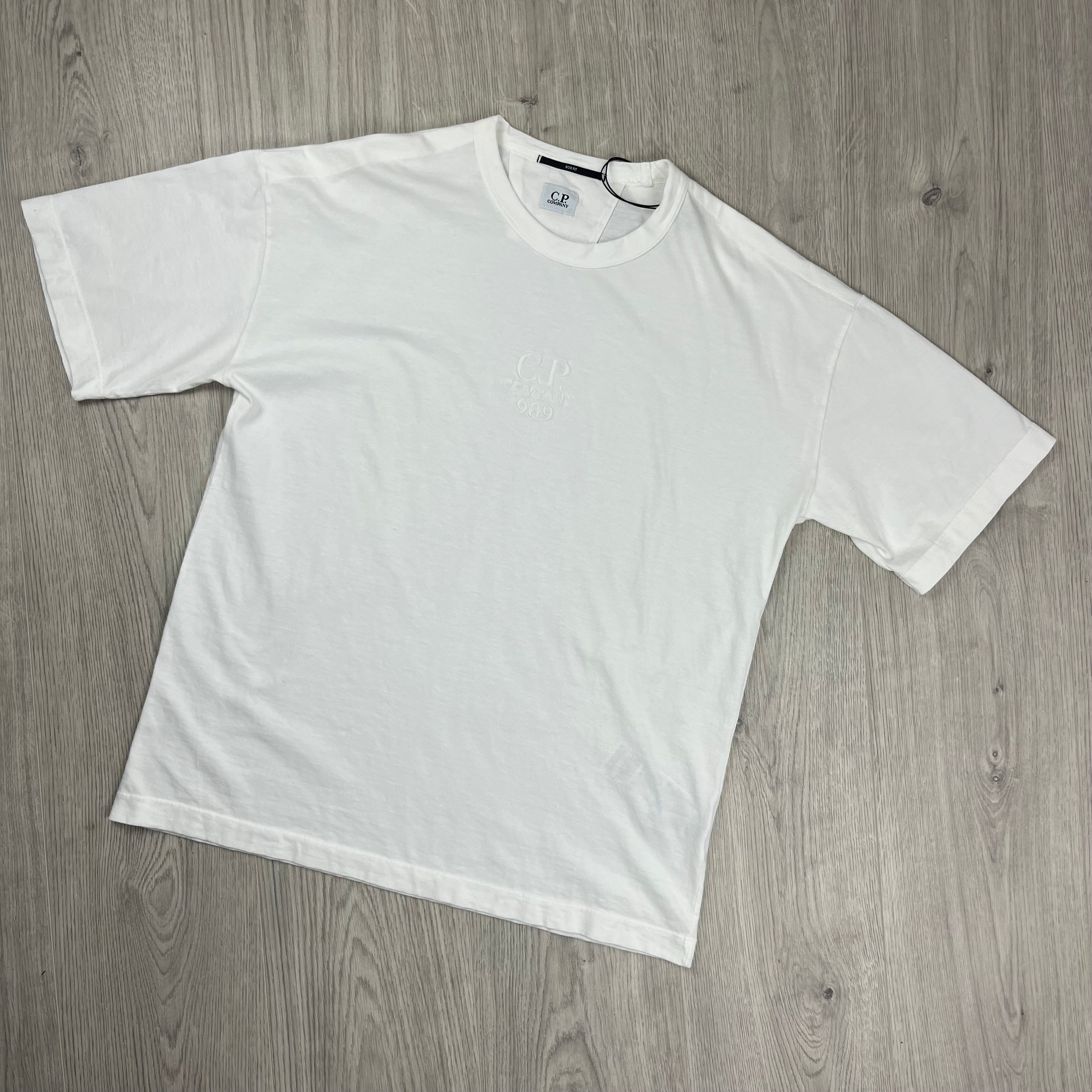 CP Company Boxy Fit T-Shirt in Gauze White. On sale at Open Attire.