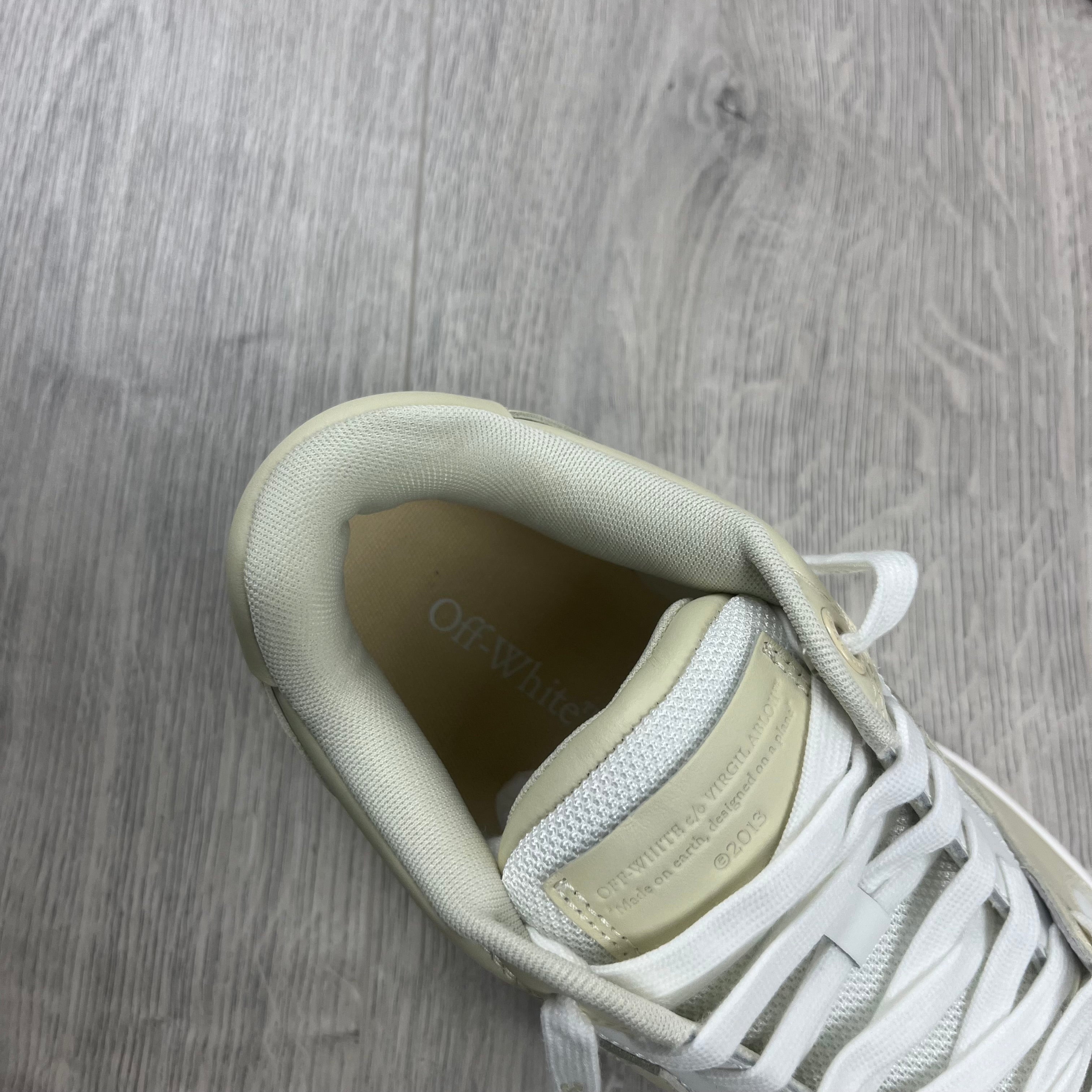 Off-White c/o Virgil Abloh 'Out of Office' Sneakers in Cream. On sale at Open Attire.