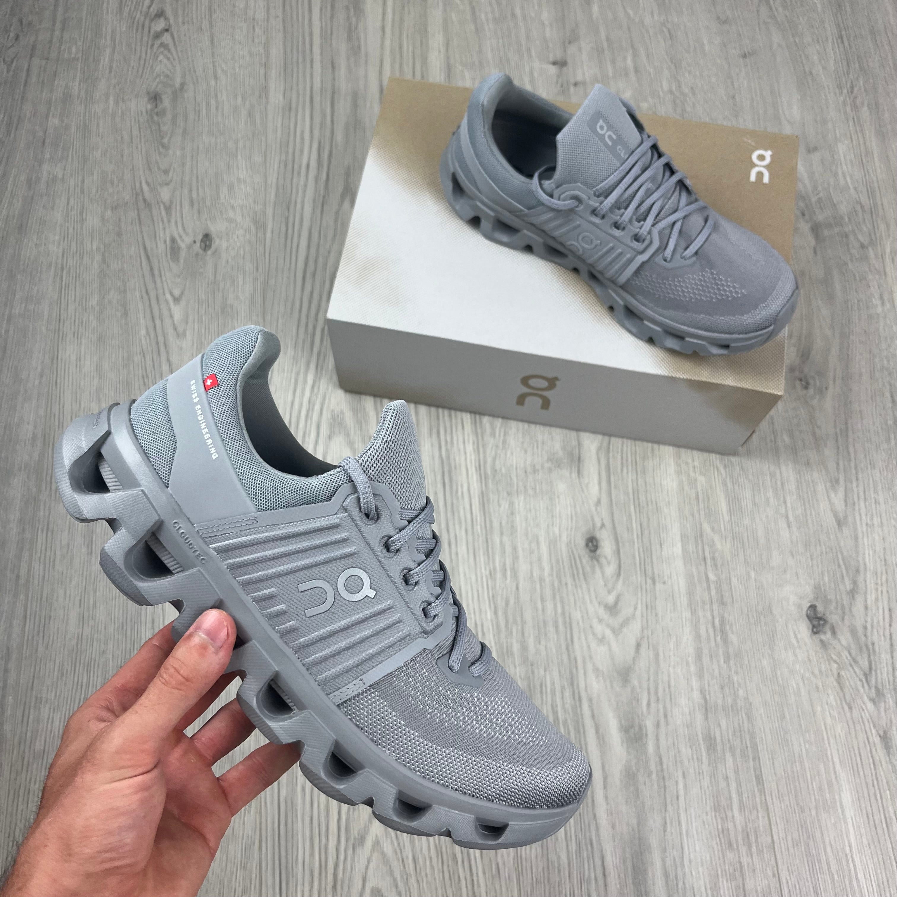 On Running Cloudswift 4 AD Sneakers in Frost Grey. On sale at Open Attire.