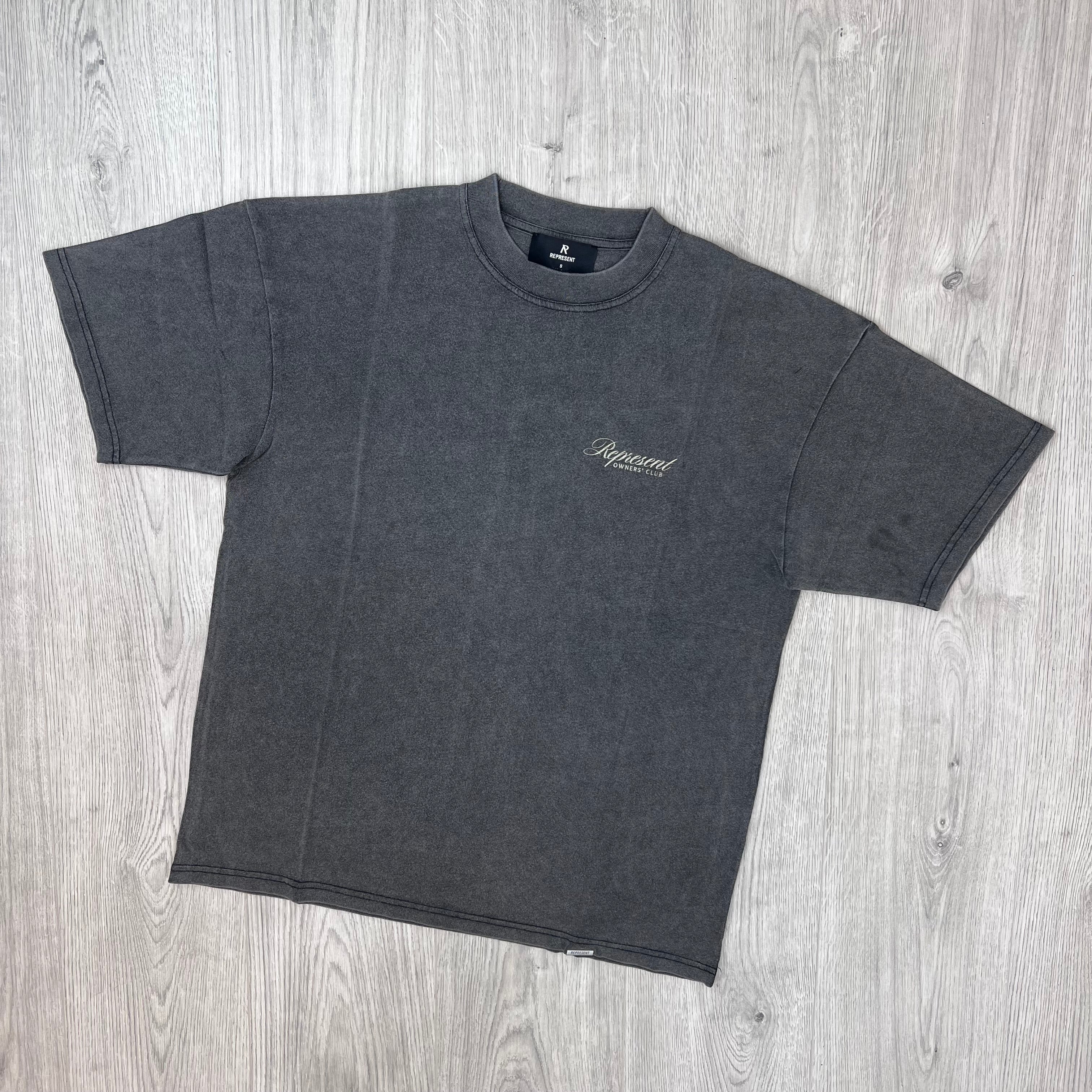Represent Owners Club Script T-Shirt in Vintage Grey - Front view.