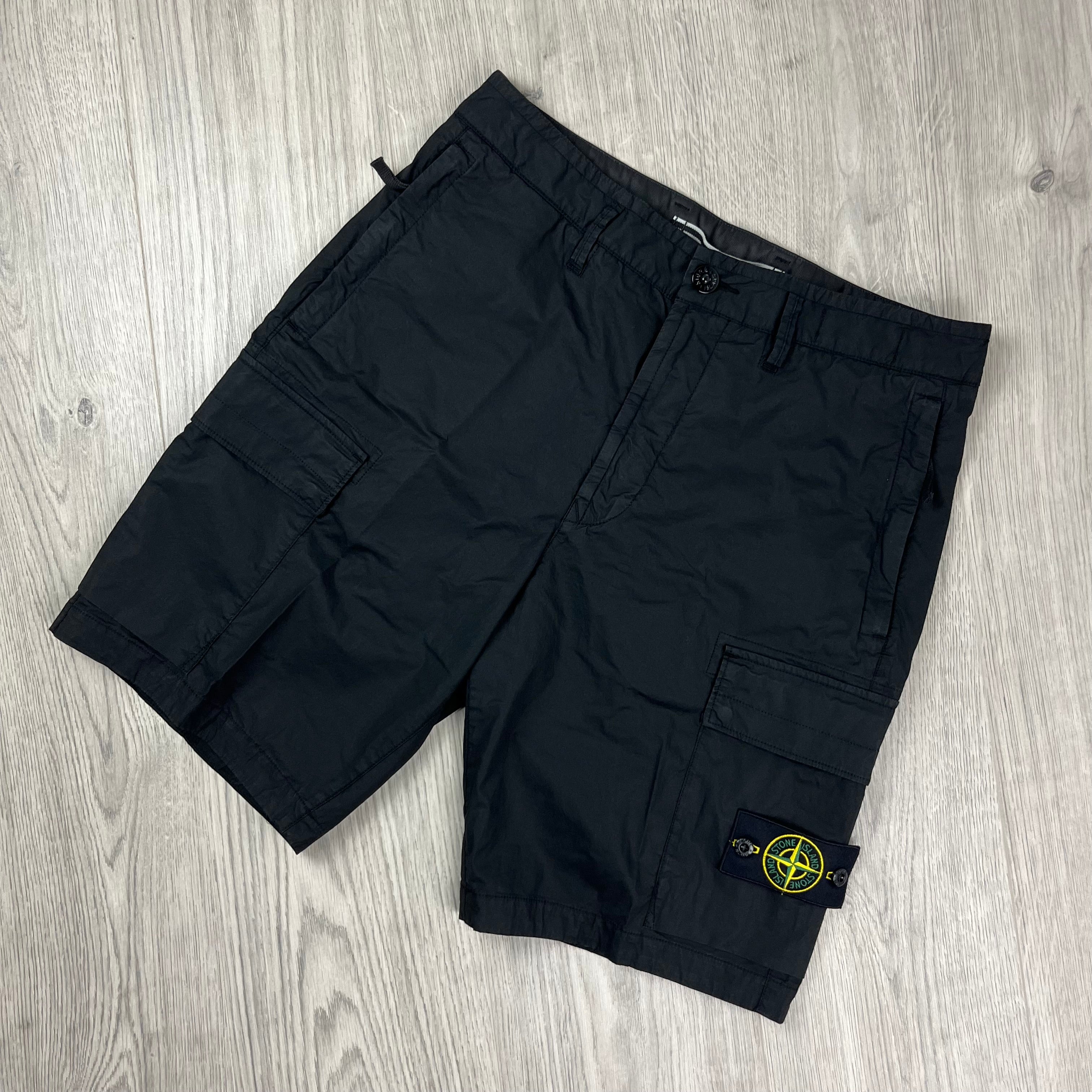 Stone Island Bermuda Cargo Shorts in Black. On sale at Open Attire.