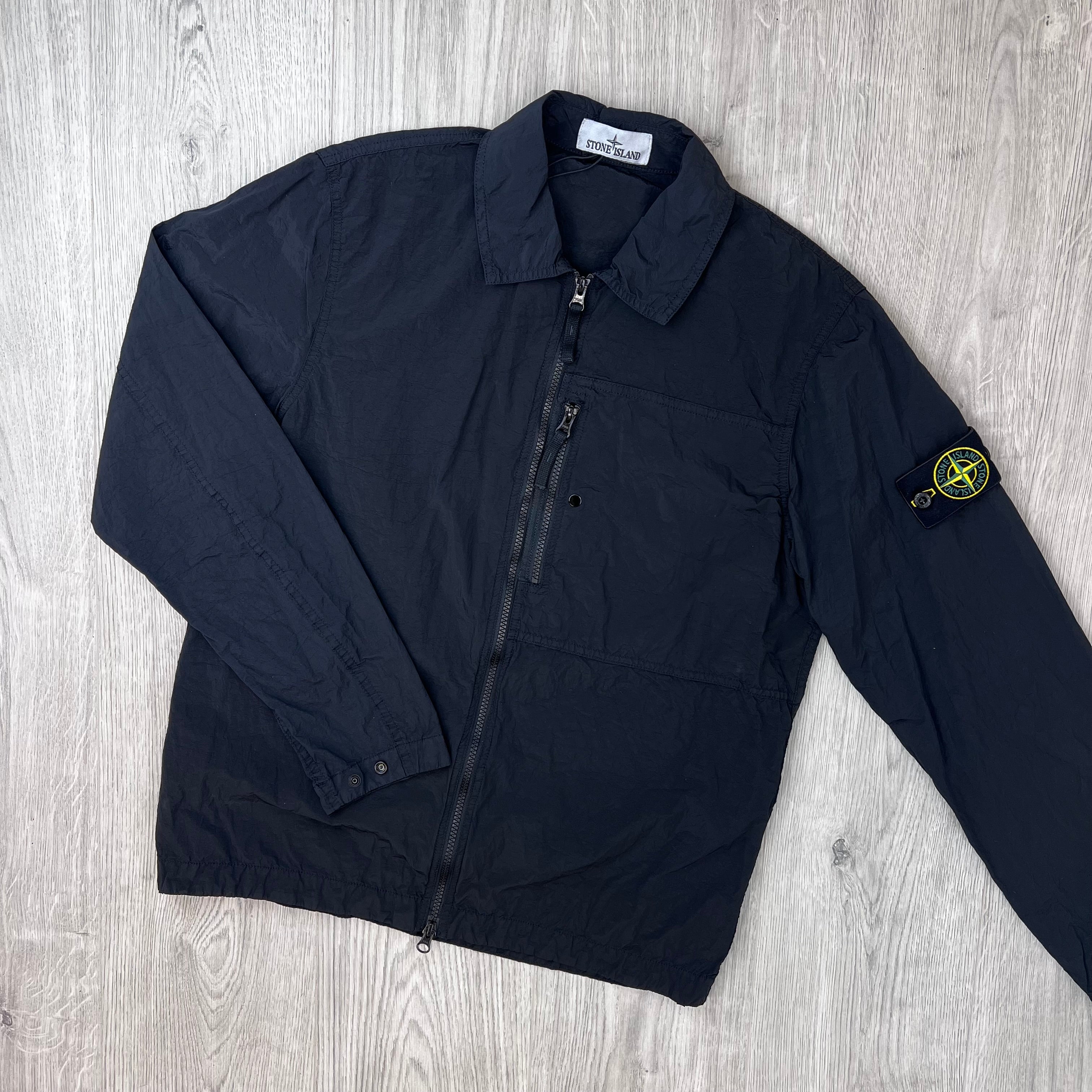 Front view of the Stone Island Nylon Metal Overshirt in Black.