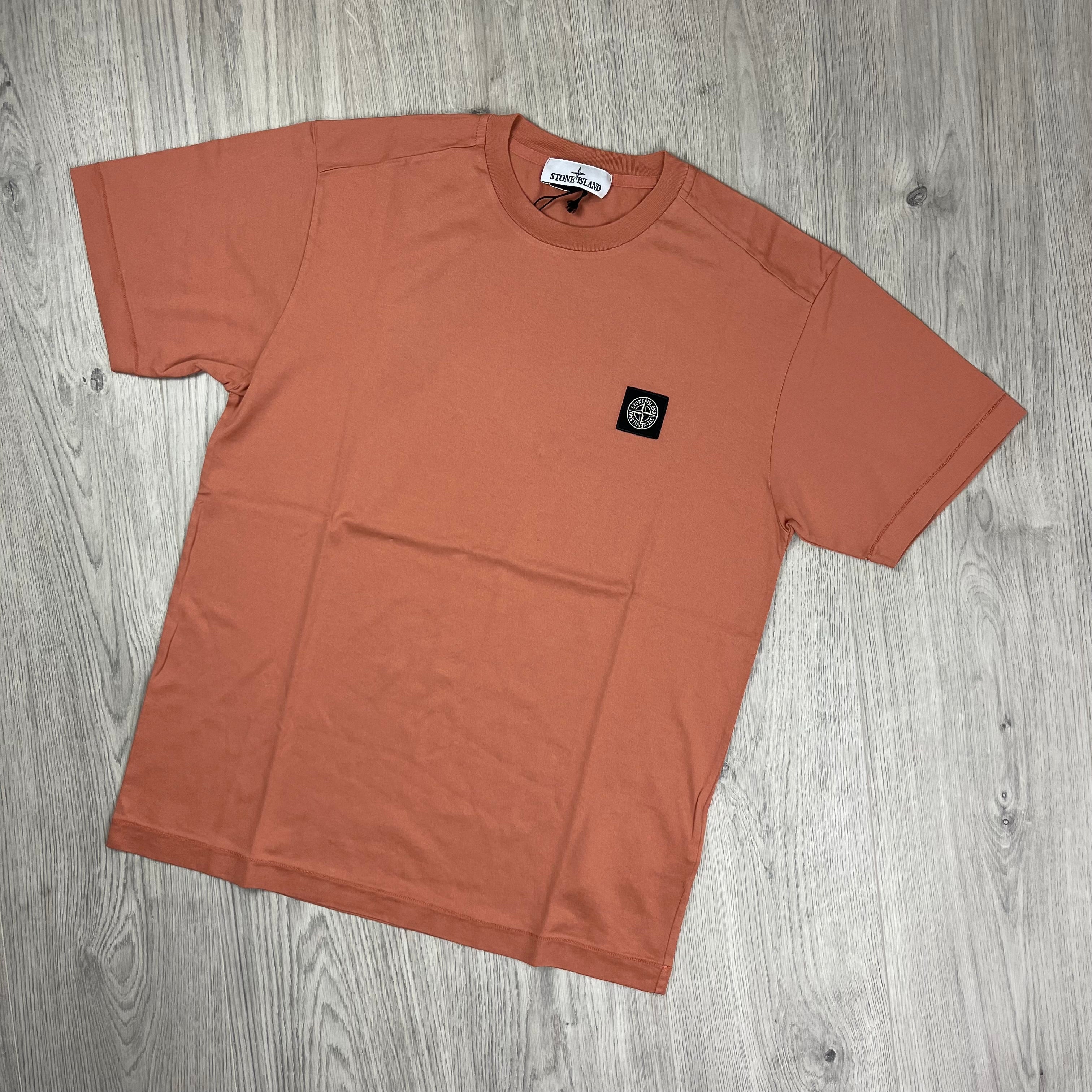 Stone Island Patch T-Shirt in Orange. On sale at Open Attire.