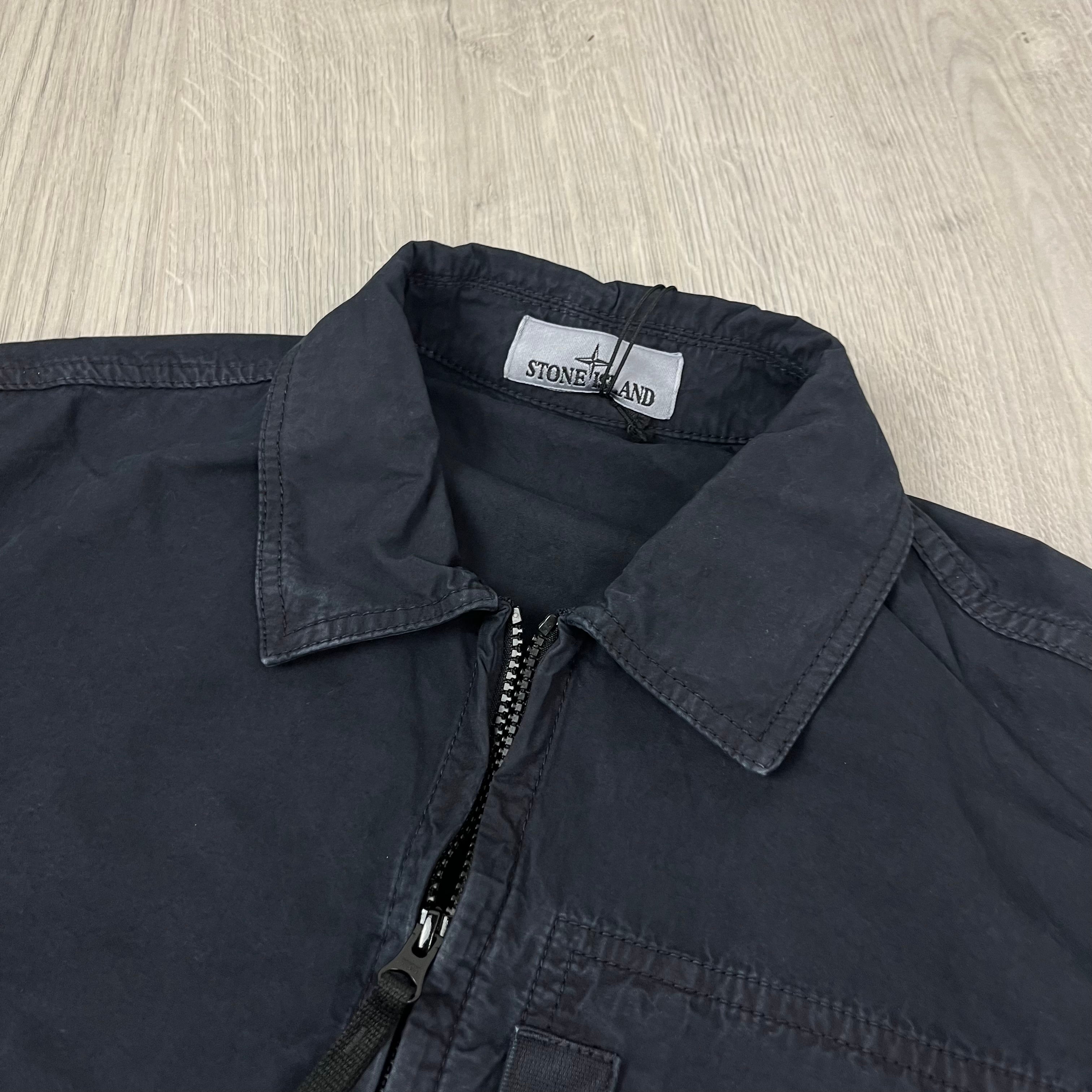 Stone Island Cotton Canvas Zip Overshirt in Navy Blue. On sale at Open Attire.