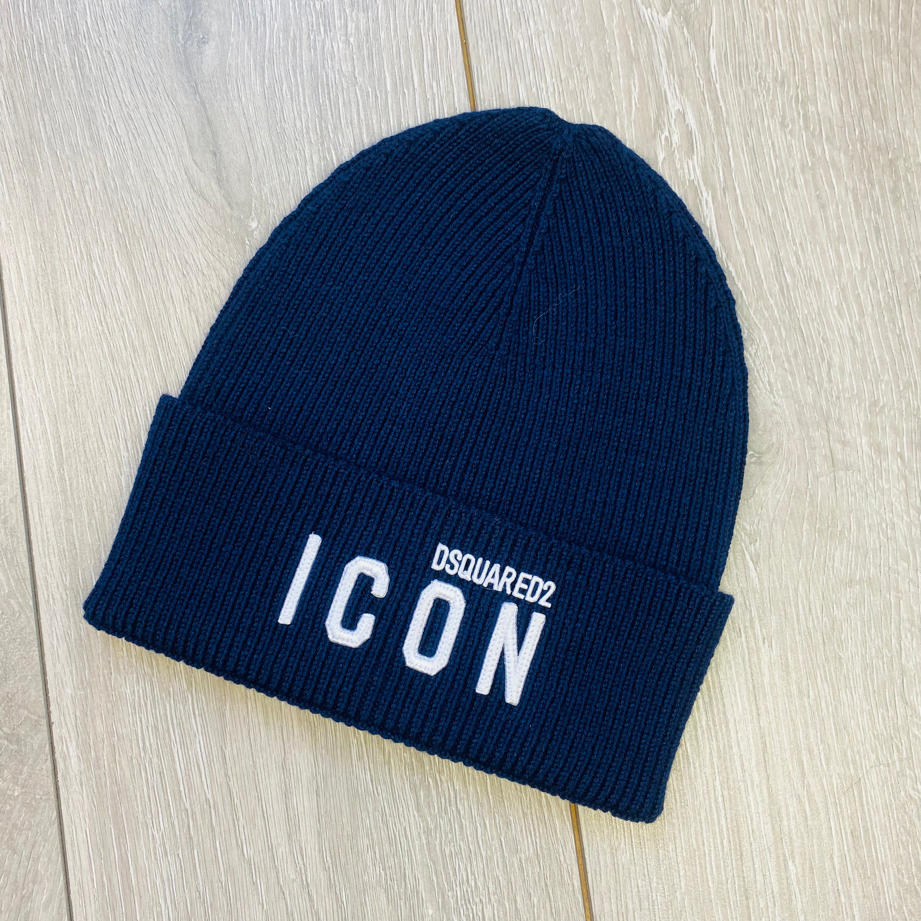 DSQUARED2 ICON Beanie in Navy Blue. On sale at Open Attire.